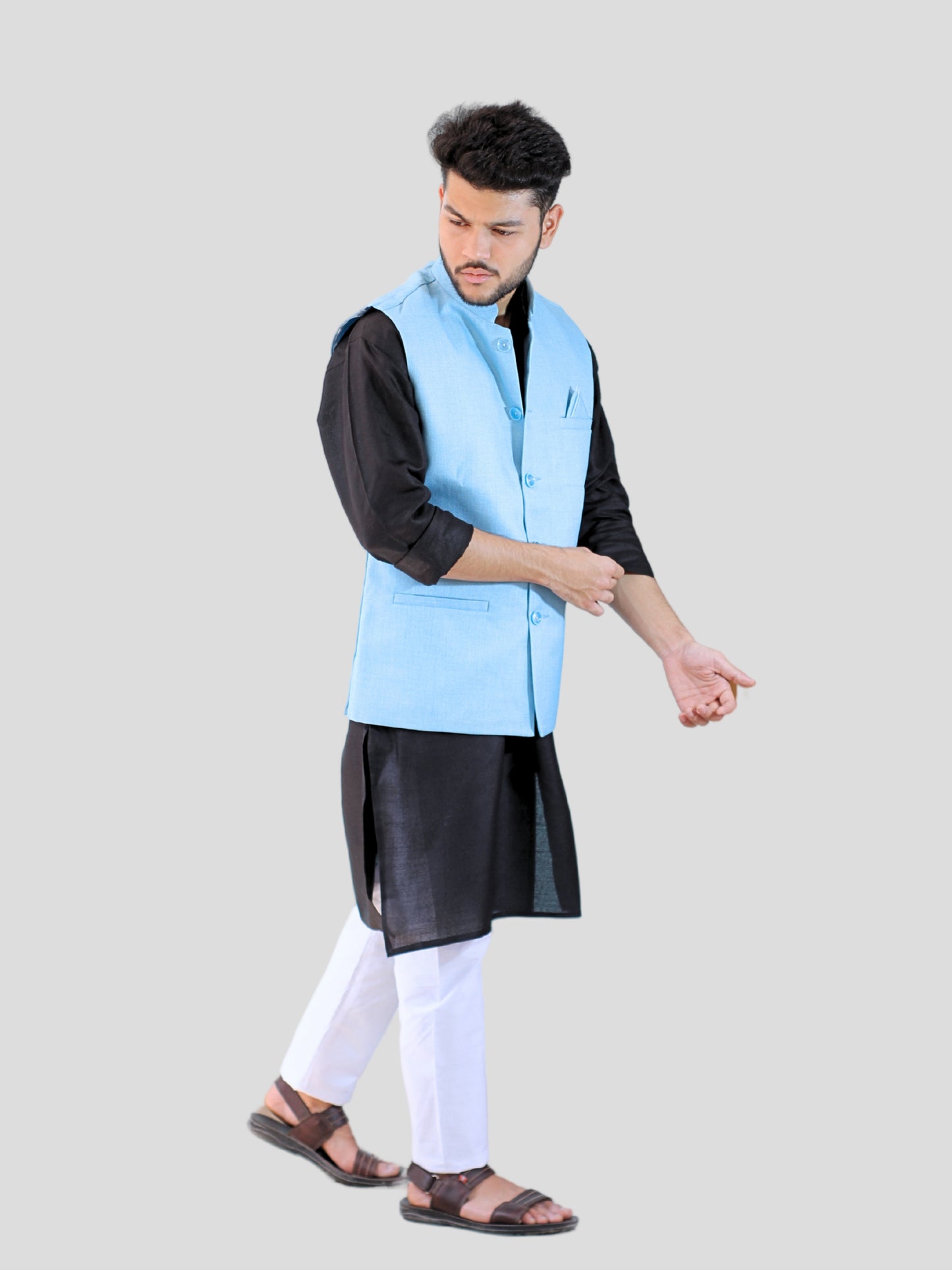 Youth Robe Men's Kurta Pajama with Modi Jacket (Sky Blue)