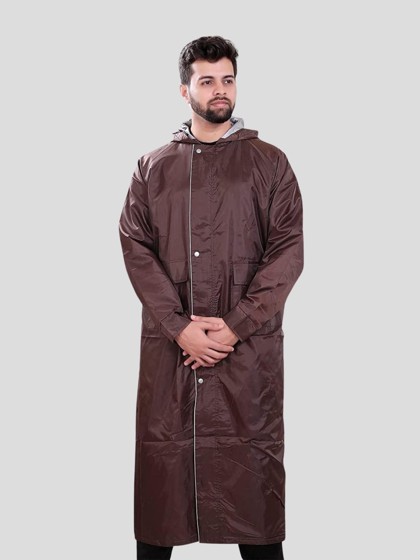 YOUTH ROBE Men's Long Raincoat (Brown)