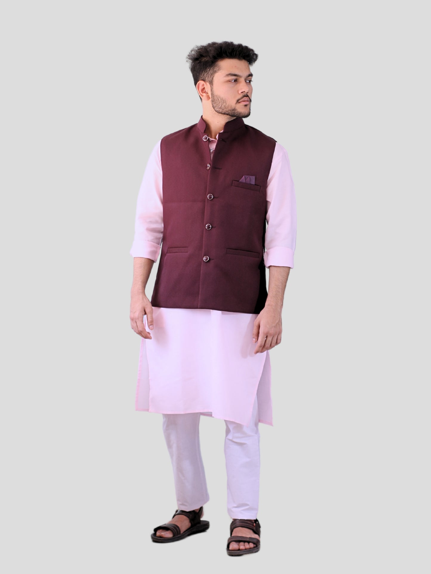 Youth Robe Men's Kurta Pajama with Modi Jacket (Wine)
