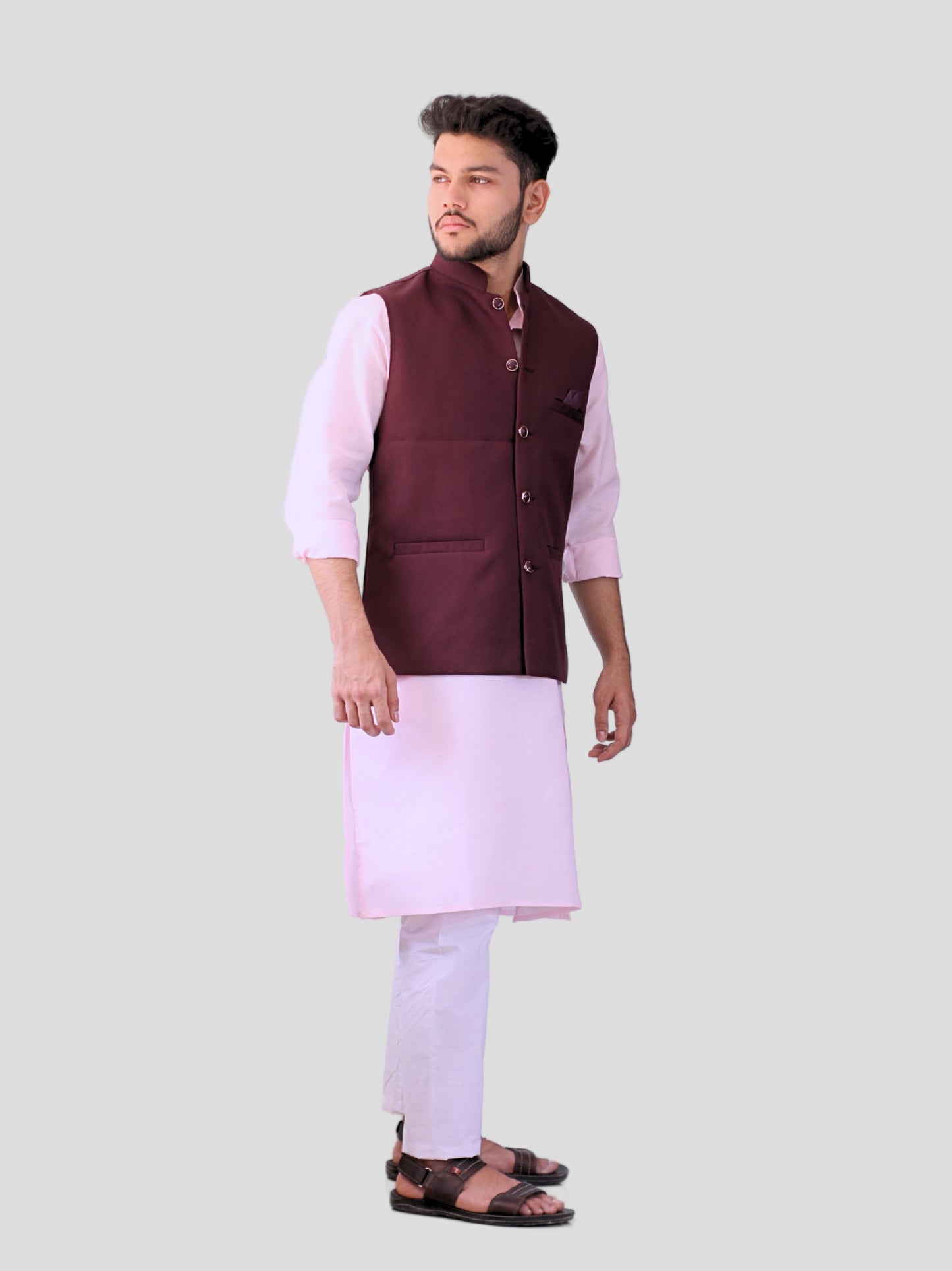 Youth Robe Men's Kurta Pajama with Modi Jacket (Wine)