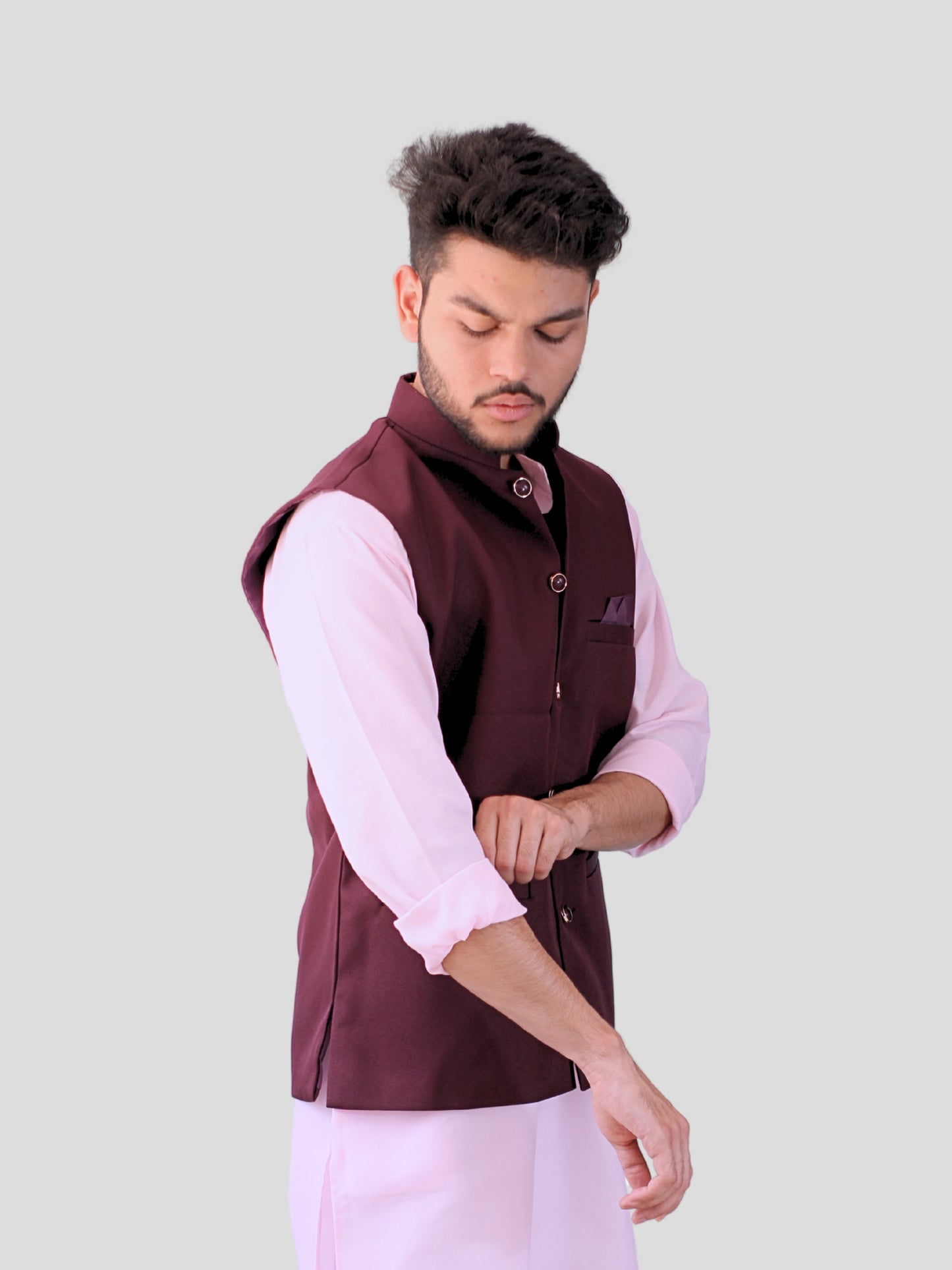 Youth Robe Men's Kurta Pajama with Modi Jacket (Wine)