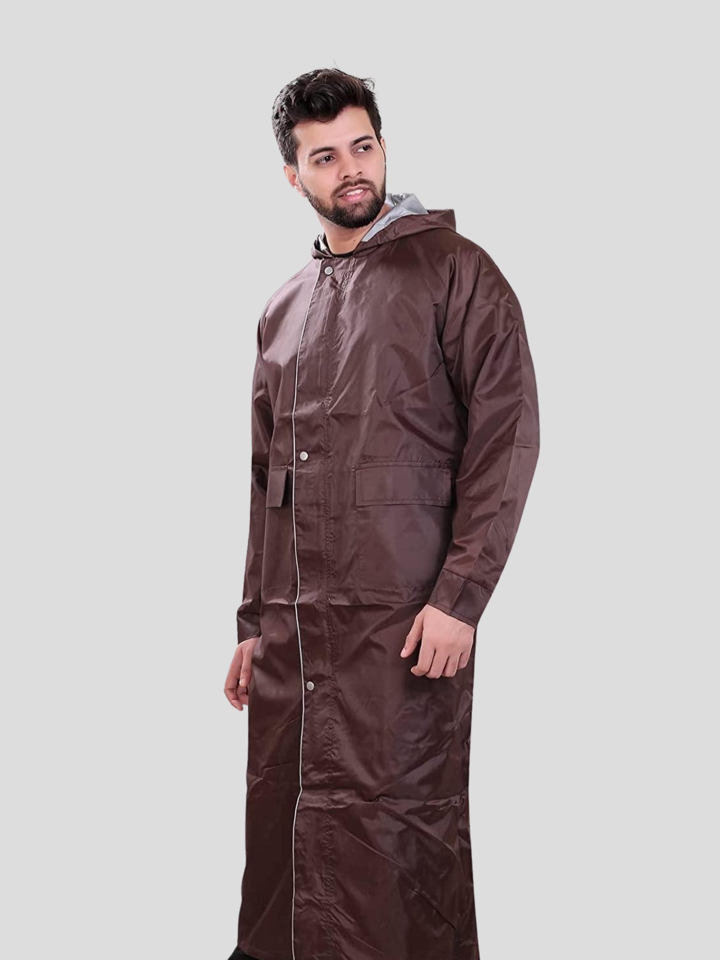 YOUTH ROBE Men's Long Raincoat (Brown)