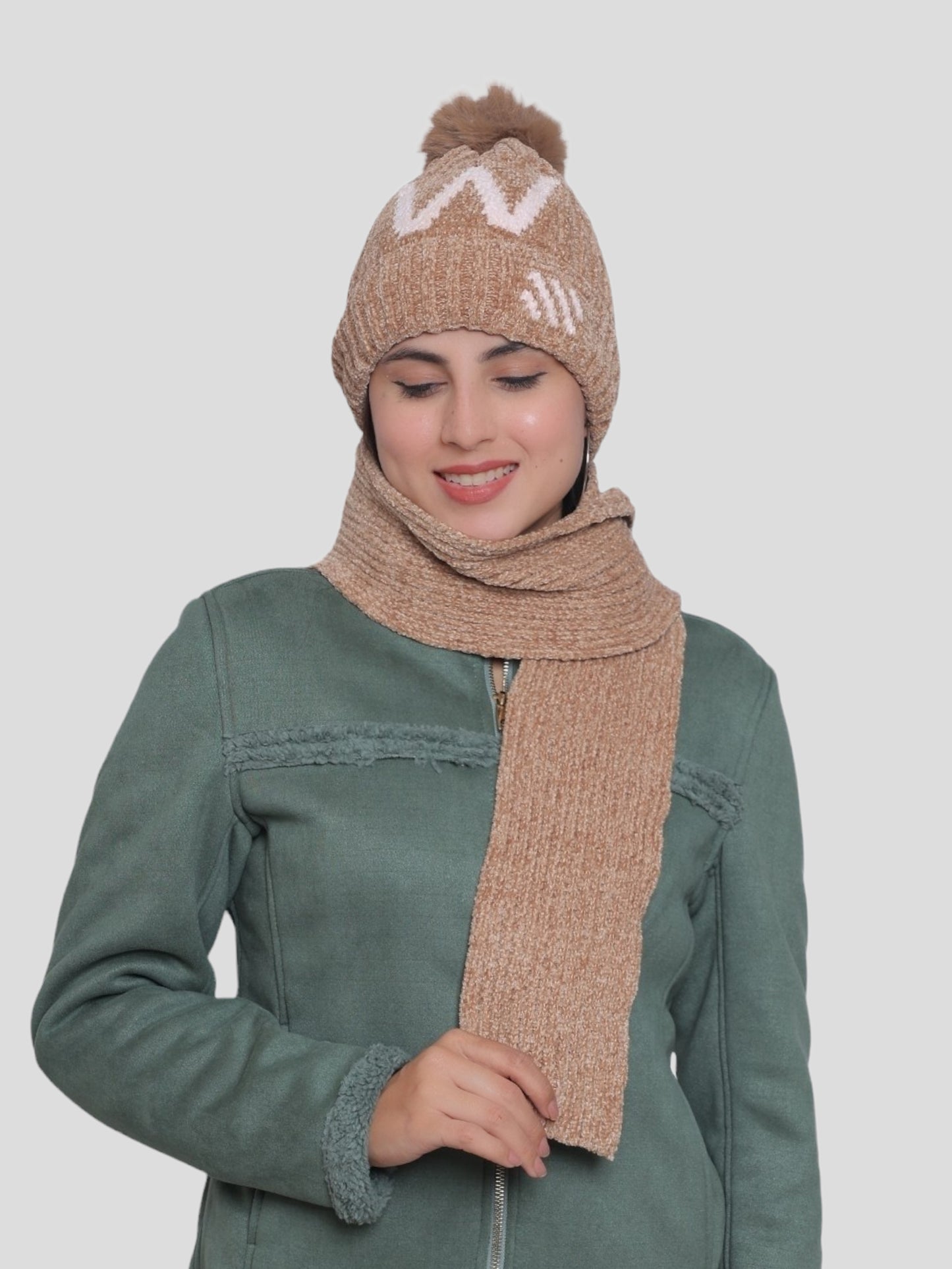 Youth Robe Women's Cap with Muffler (Brown)
