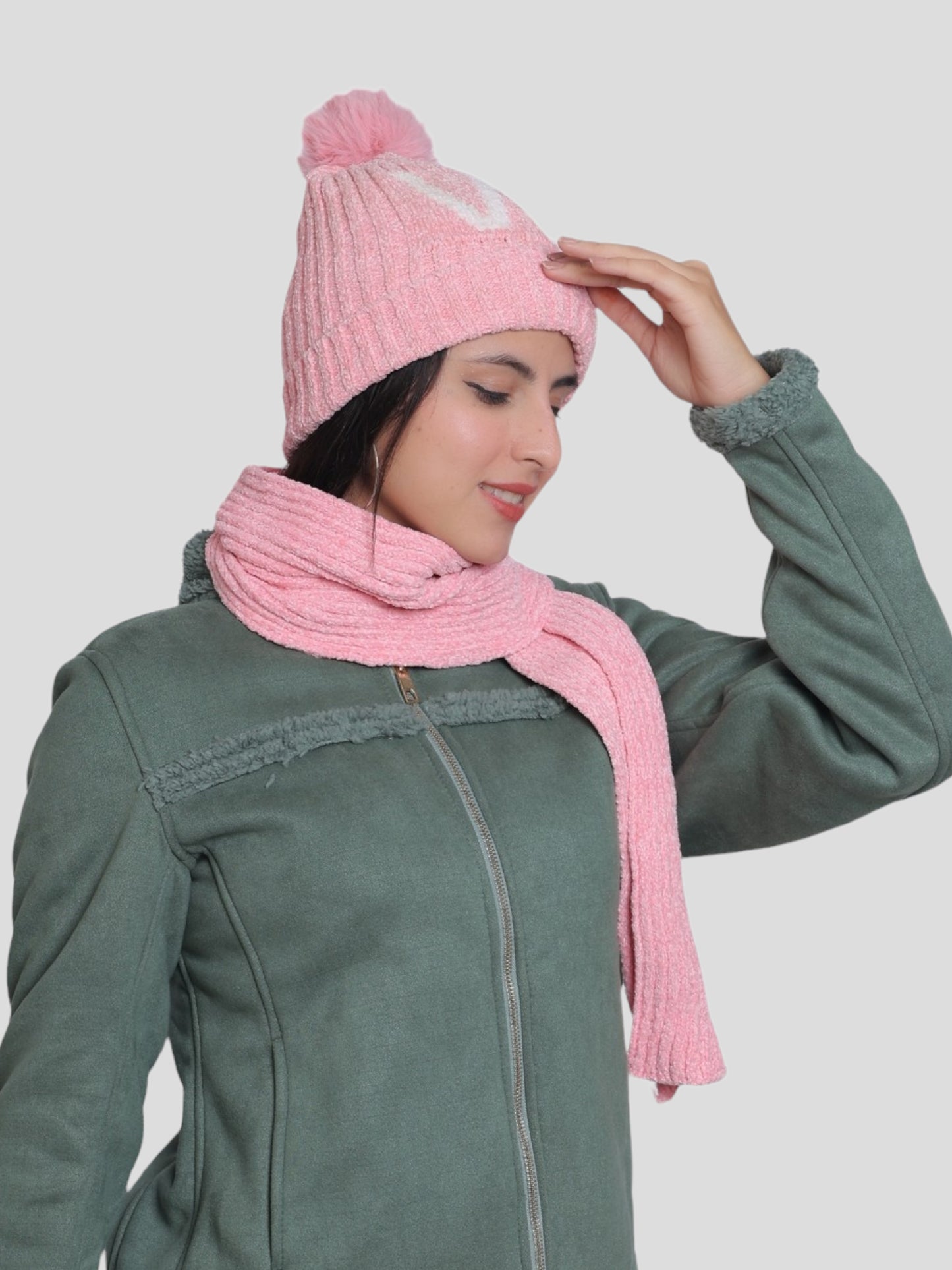 Youth Robe Women's Cap with Muffler (Pink)