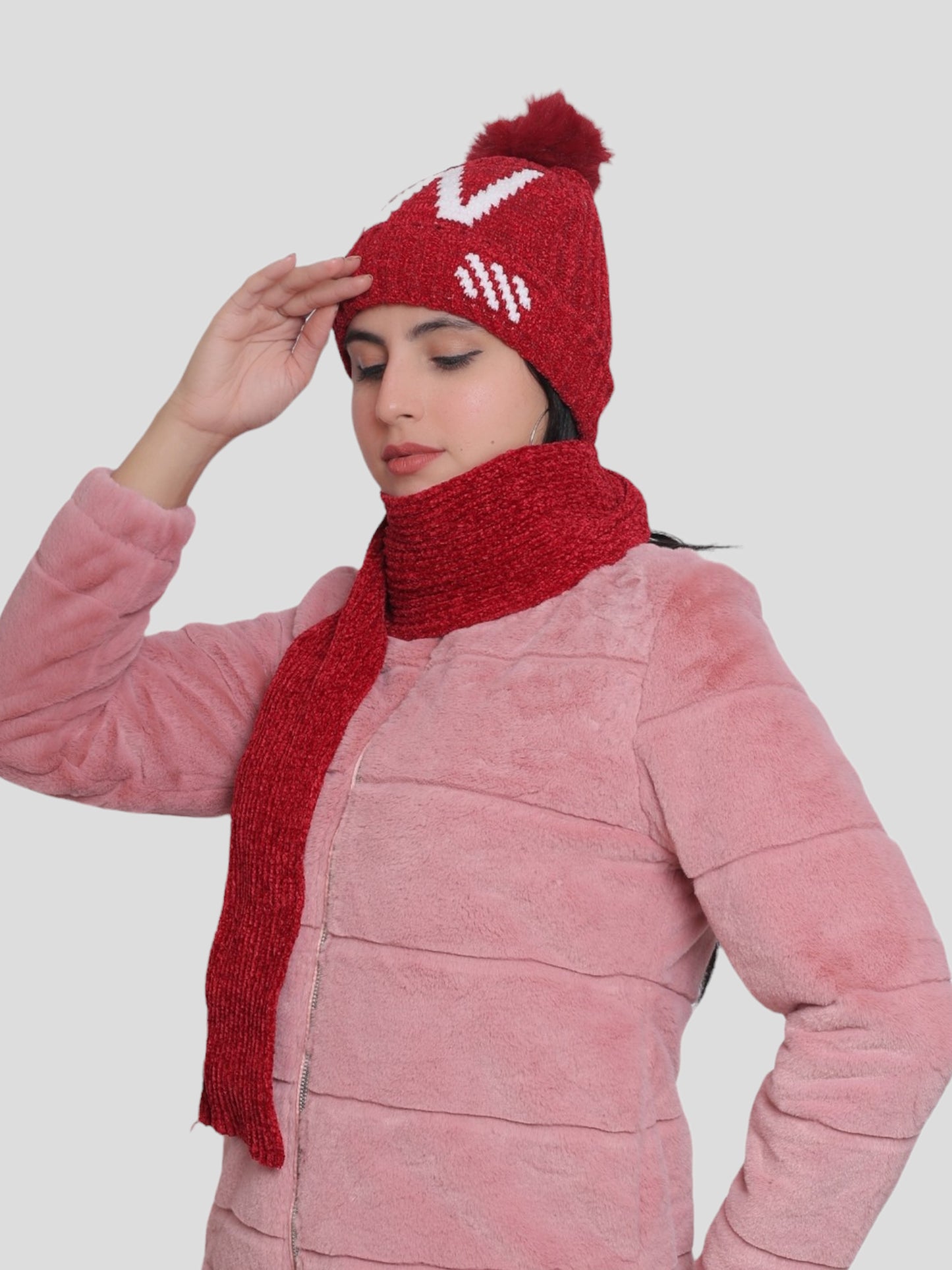 Youth Robe Women's Cap with Muffler (Red)