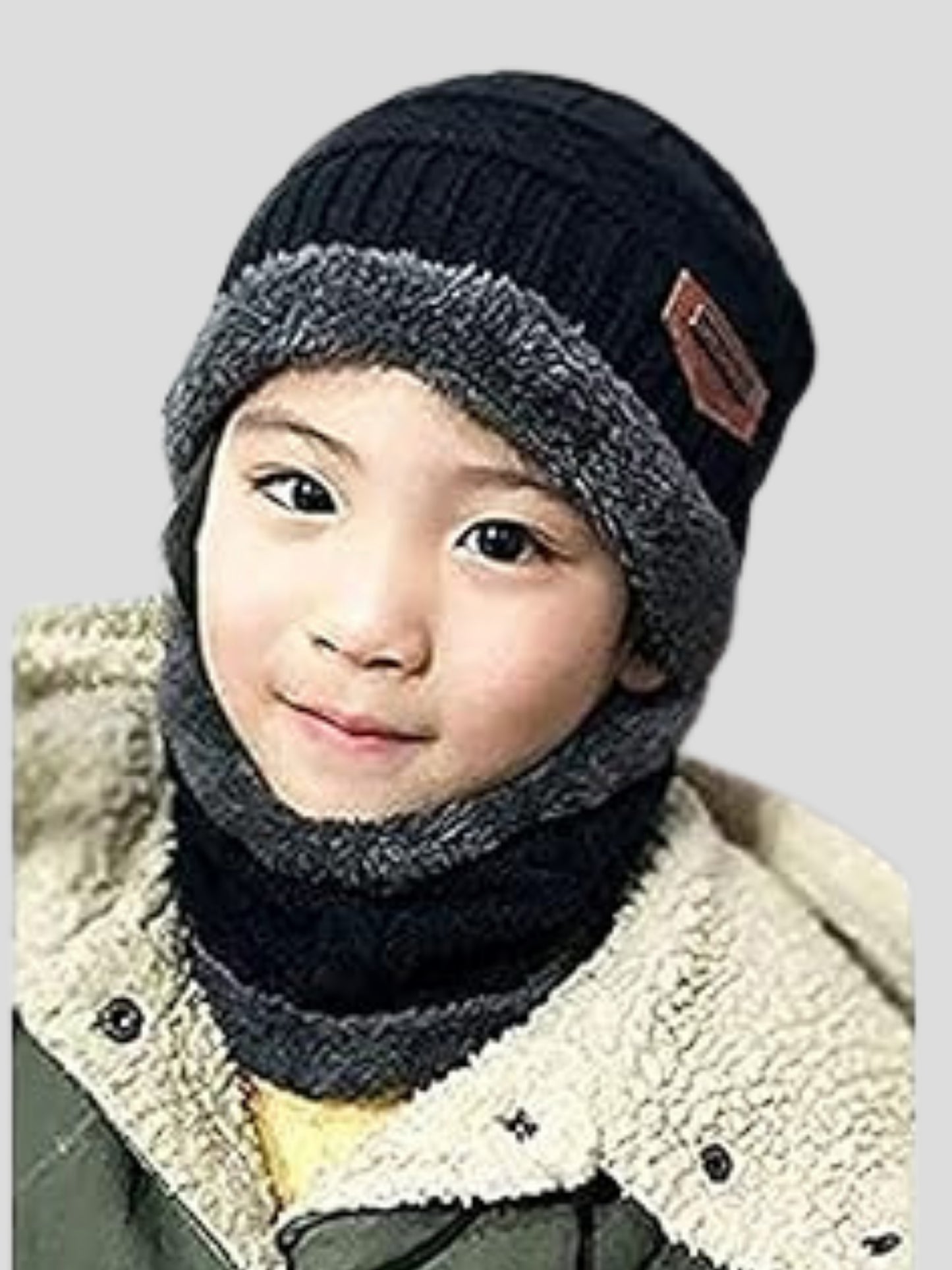 Youth Robe Kid's Cap with Round Neck Muffler (Black)