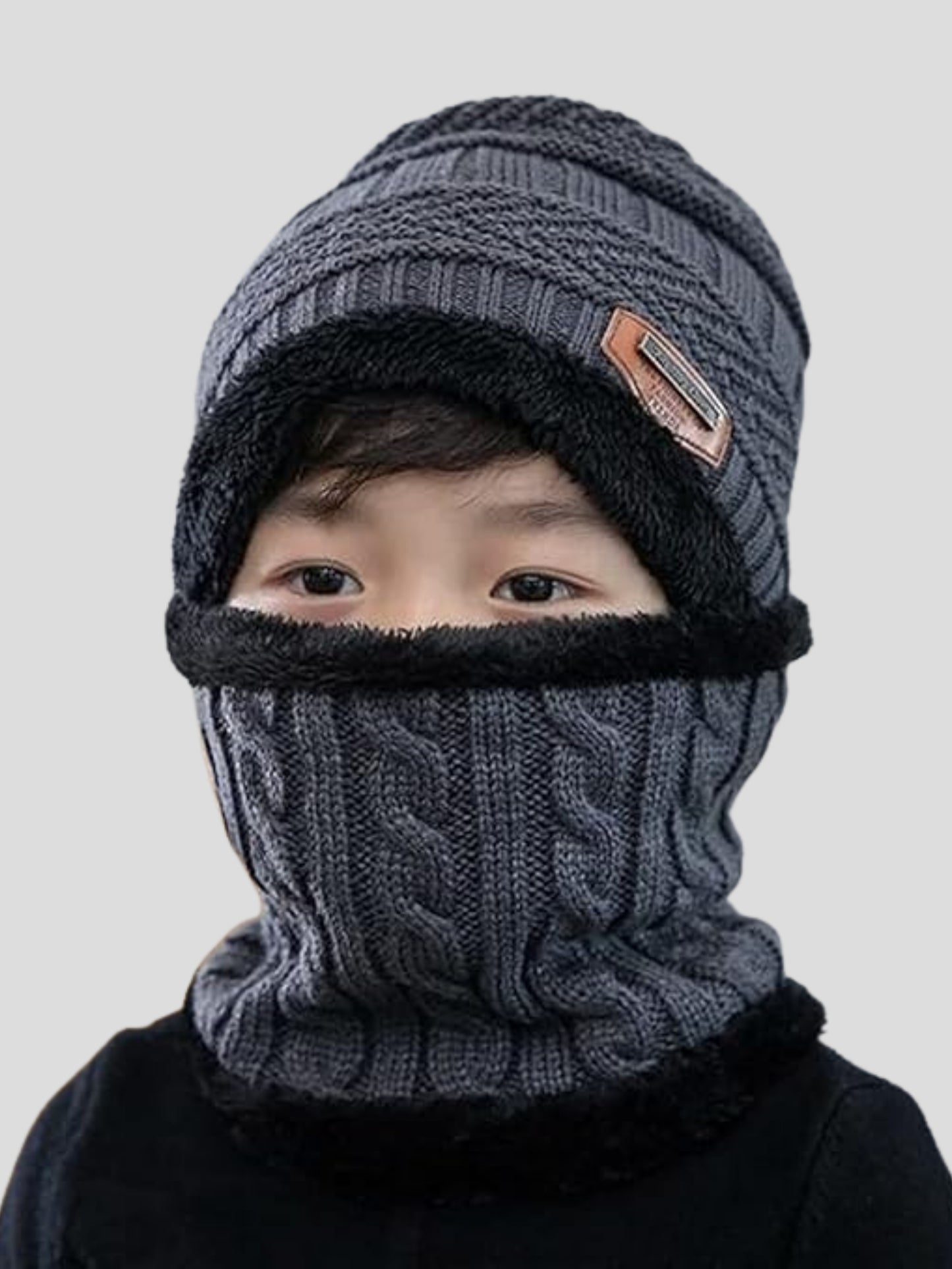 Youth Robe Kid's Cap with Round Neck Muffler (Grey)