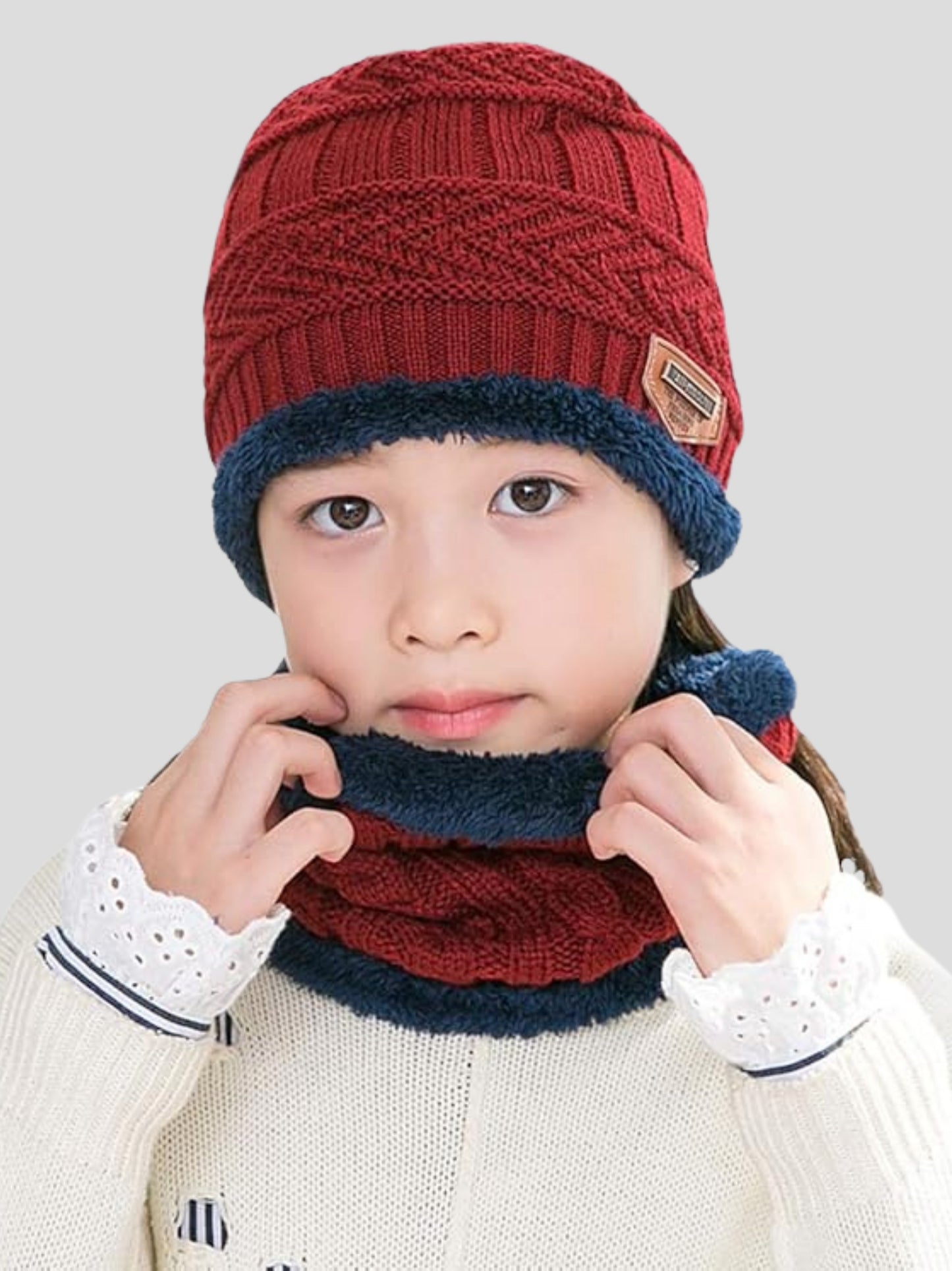 Youth Robe Kid's Cap with Round Neck Muffler (Red)