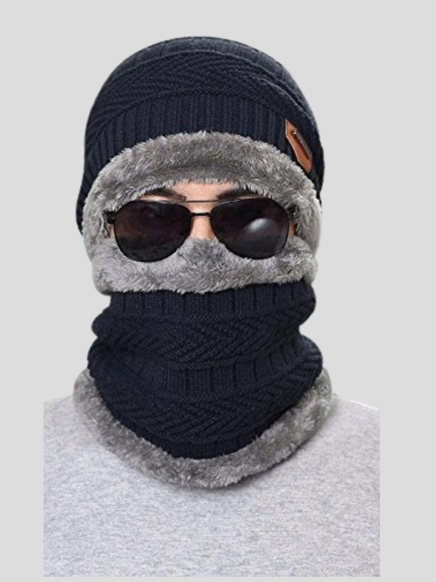 Youth Robe Men's Cap with Round Neck Muffler (Black)