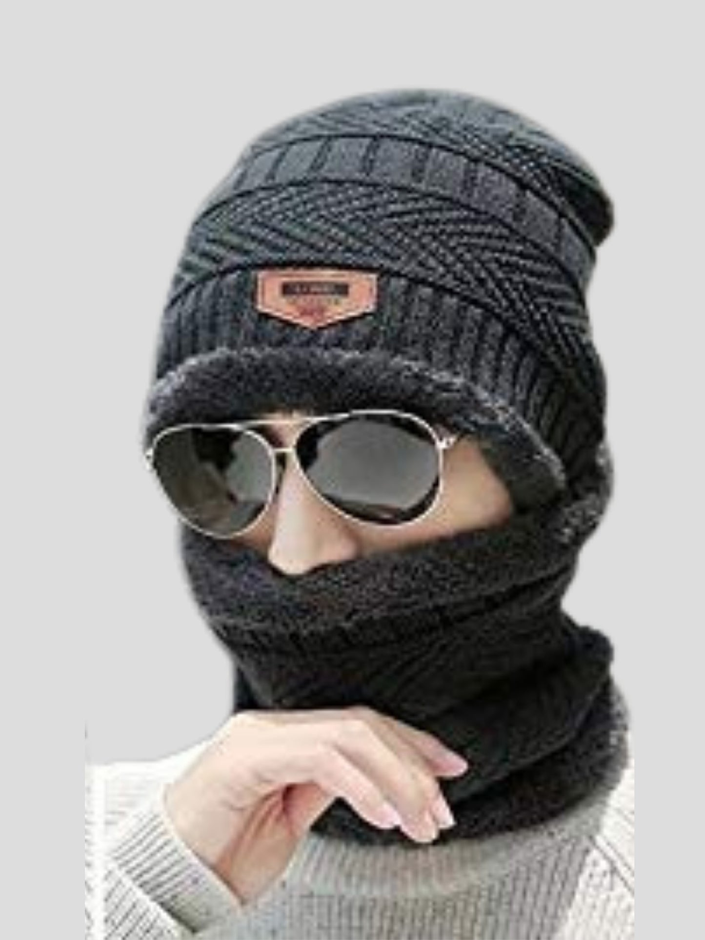 Youth Robe Men's Cap with Round Neck Muffler (Grey)