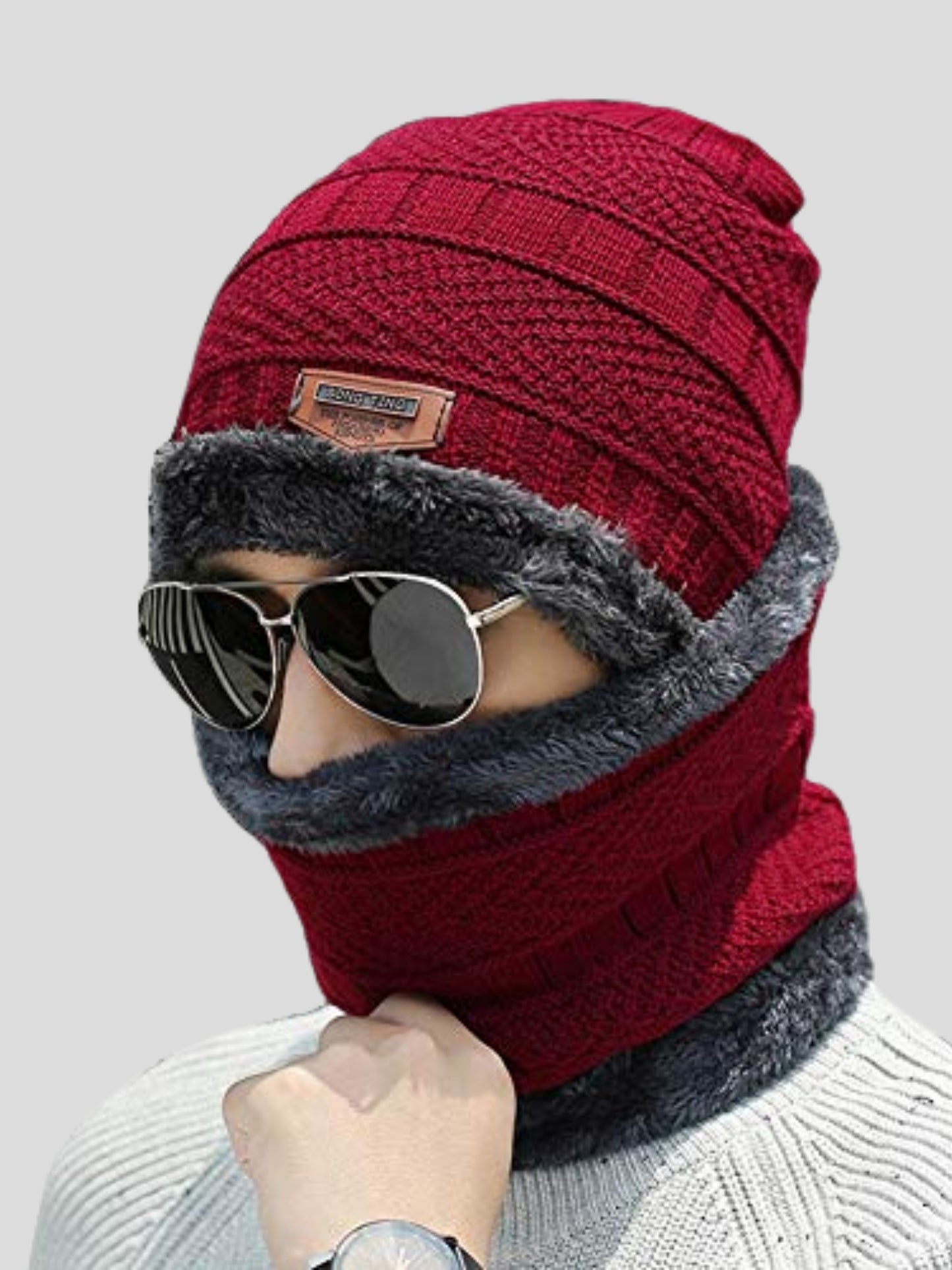 Youth Robe Men's Cap with Round Neck Muffler (Maroon)