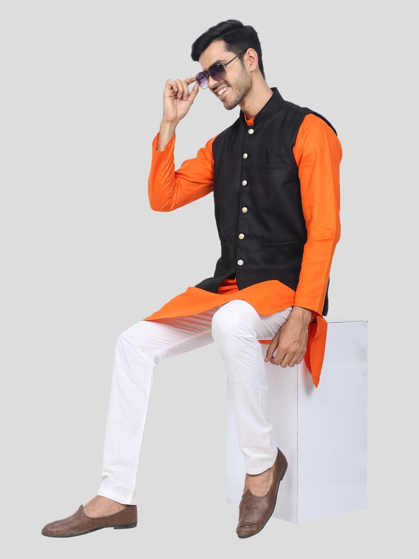 Youth Robe Men's Kurta Pajama with Modi Jacket (Orange)