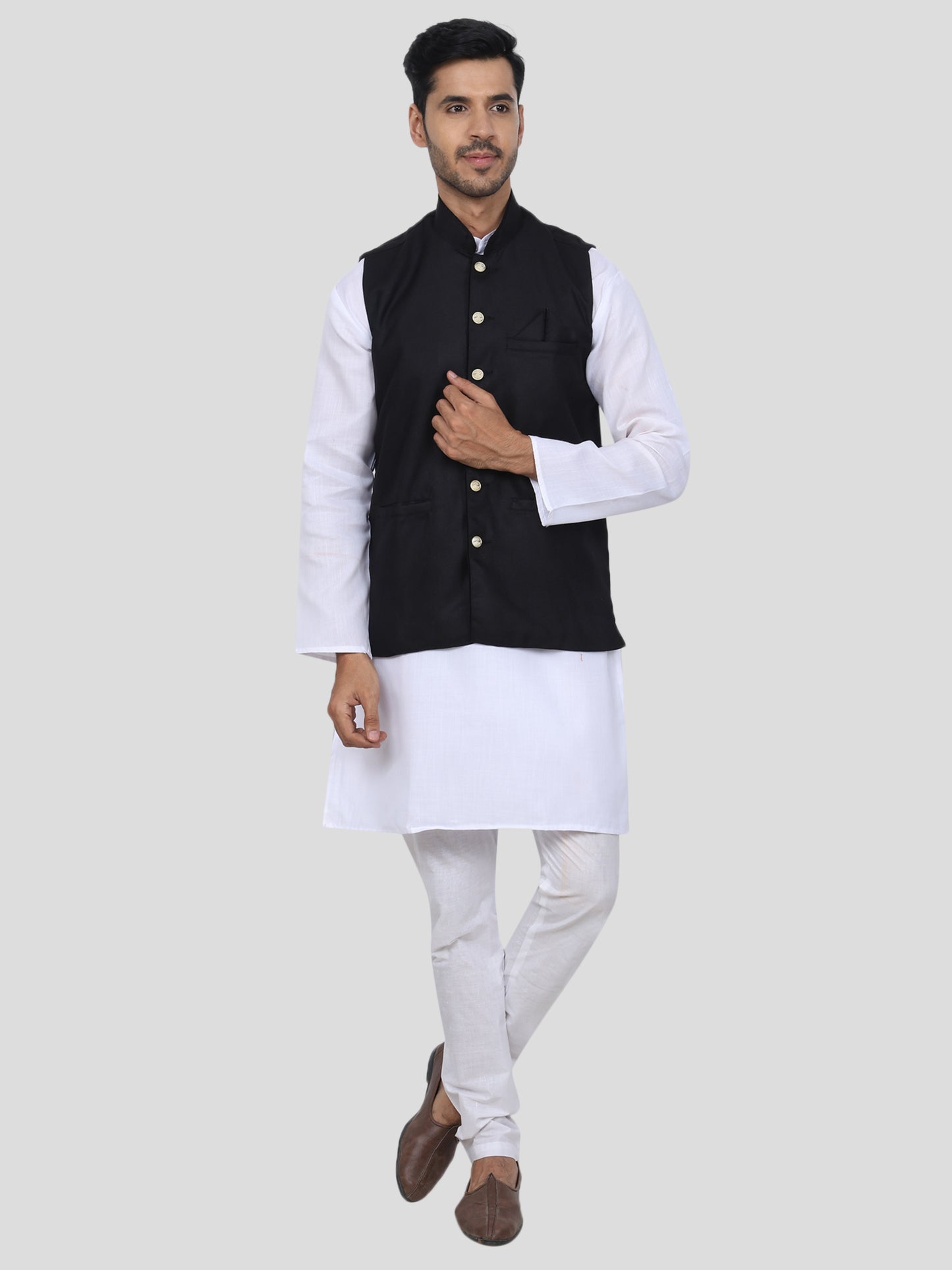 Youth Robe Men's Kurta Pajama with Modi Jacket (White)