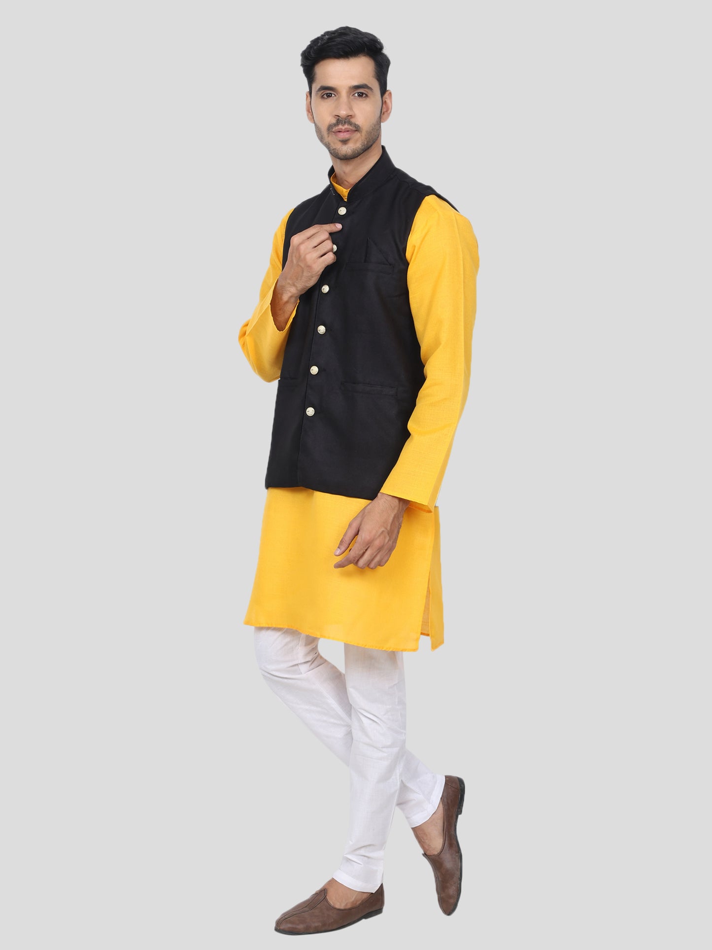 Youth Robe Men's Kurta Pajama with Modi Jacket (Yellow)