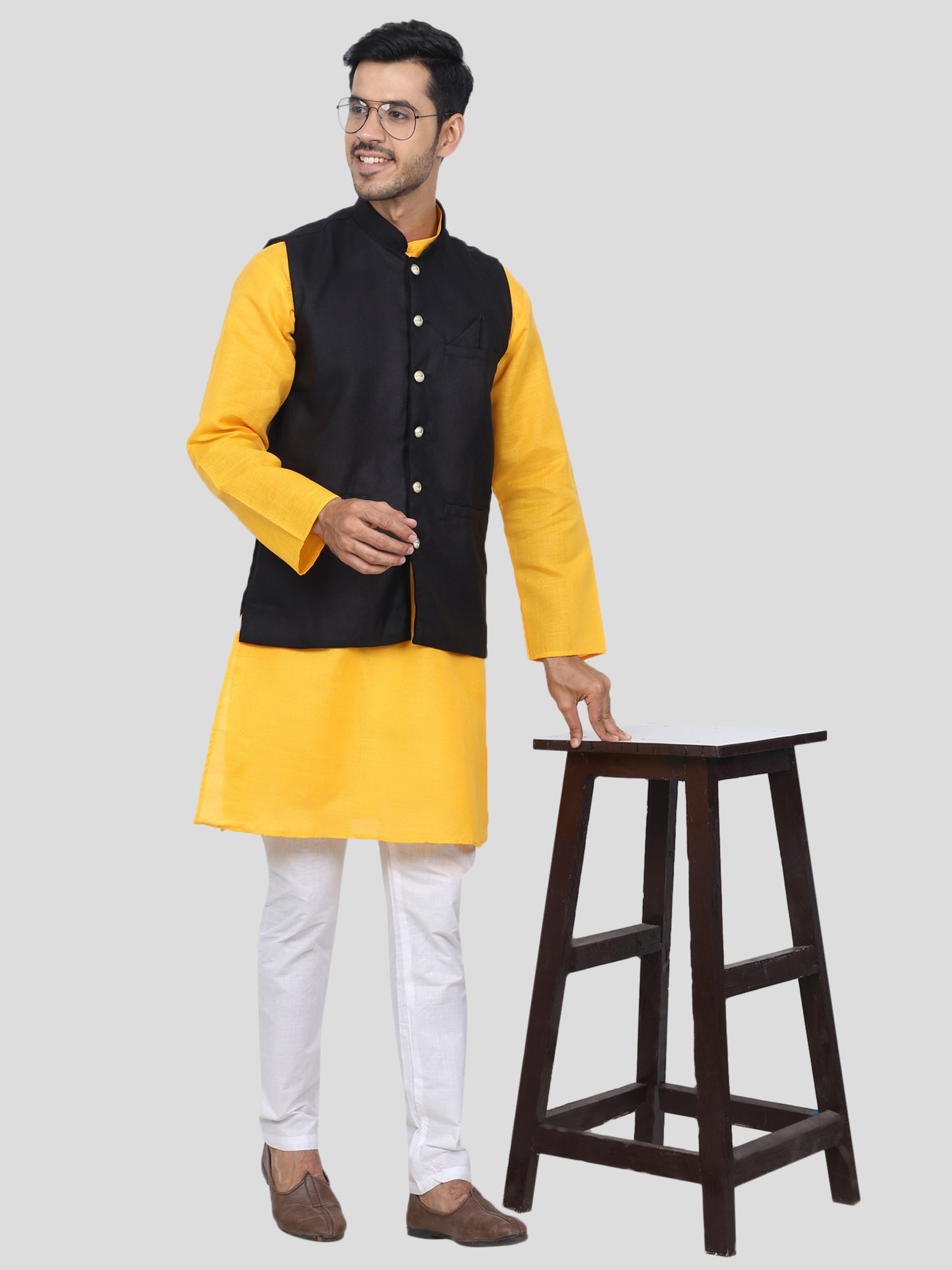 Youth Robe Men's Kurta Pajama with Modi Jacket (Yellow)