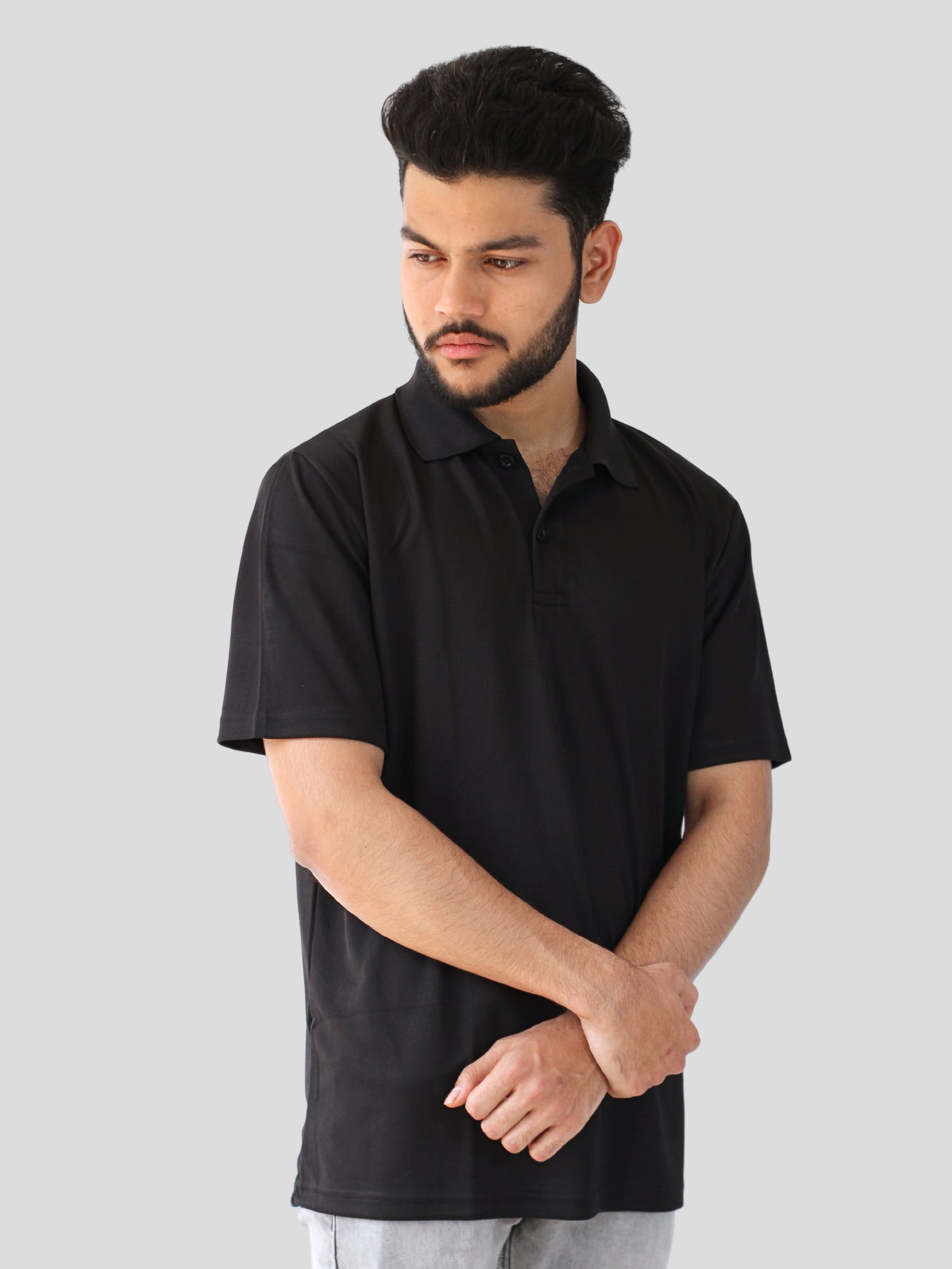 Youth Robe Men's Plain Collar T-Shirt (Black)