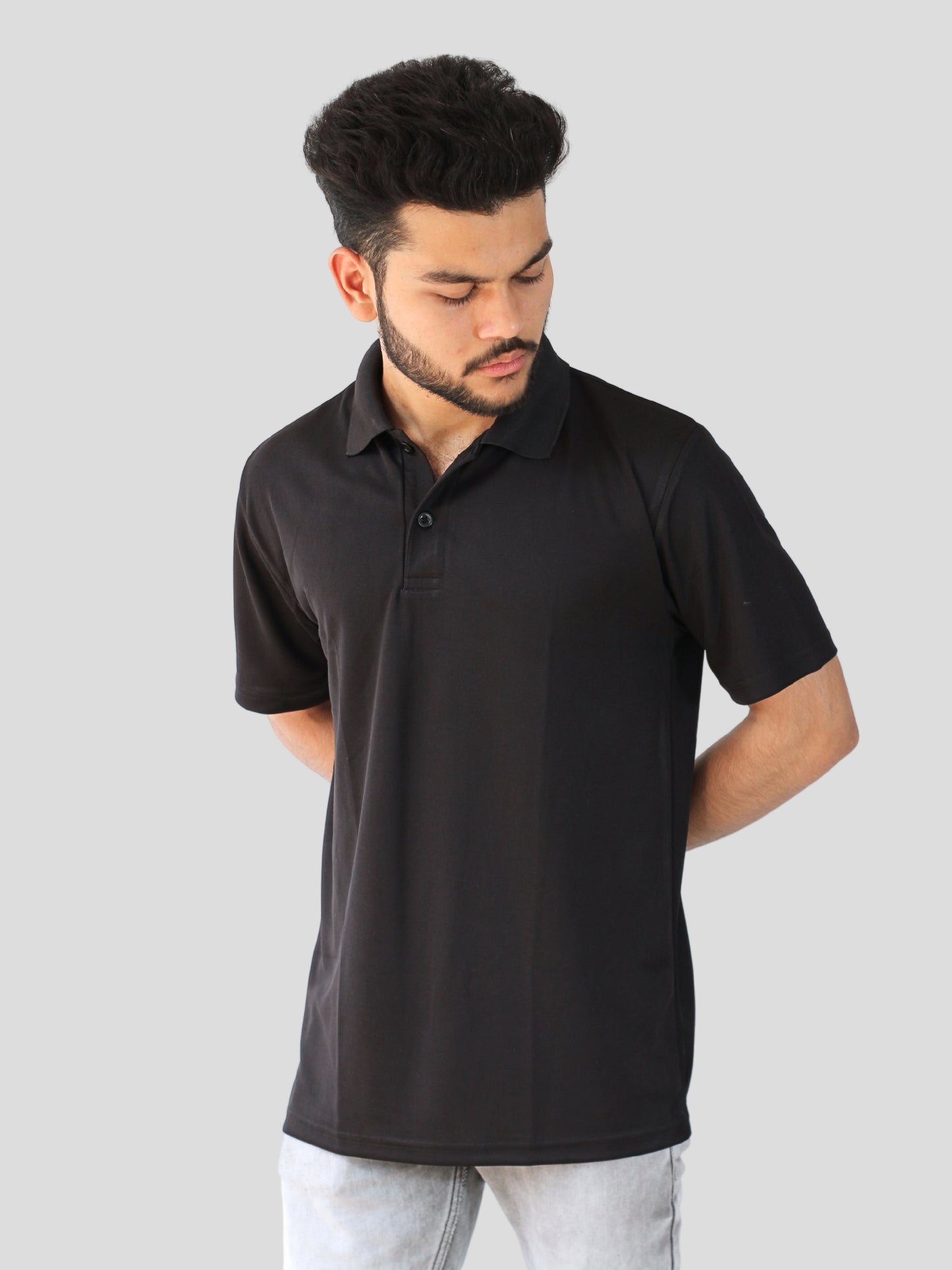 Youth Robe Men's Plain Collar T-Shirt (Black)