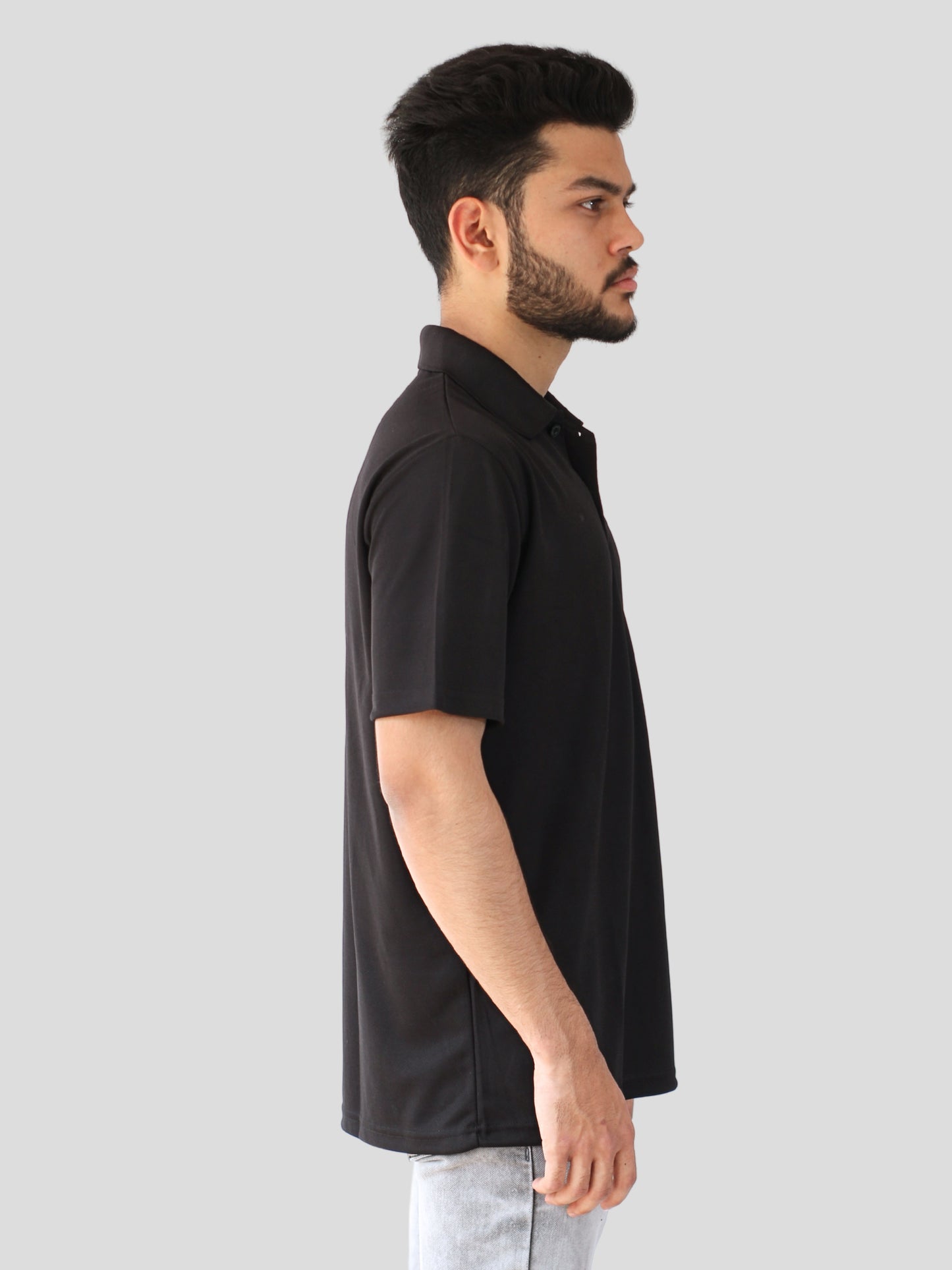 Youth Robe Men's Plain Collar T-Shirt (Black)