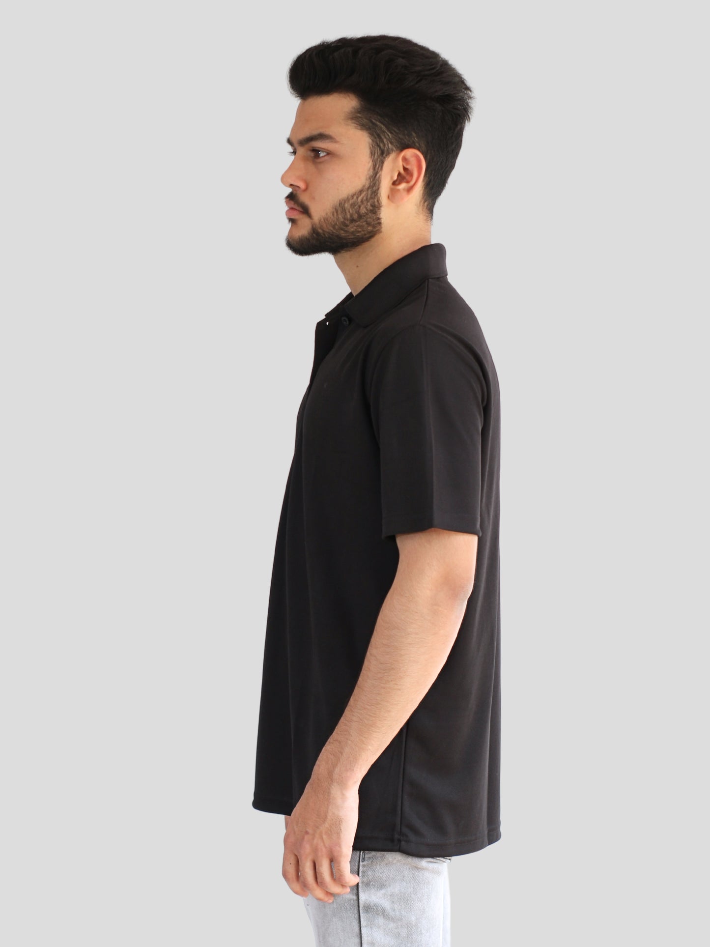 Youth Robe Men's Plain Collar T-Shirt (Black)