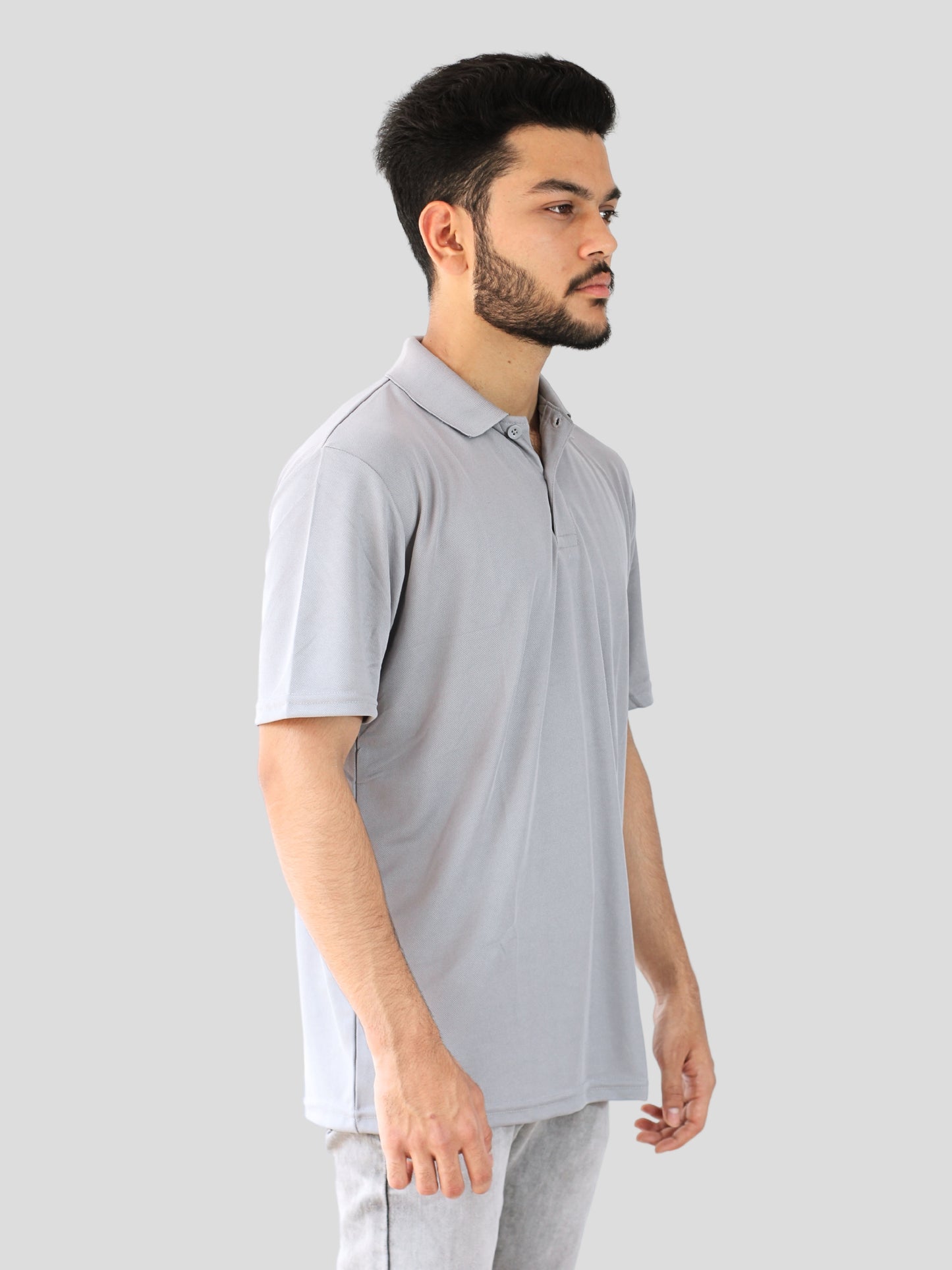 Youth Robe Men's Plain Collar T-Shirt (Grey)