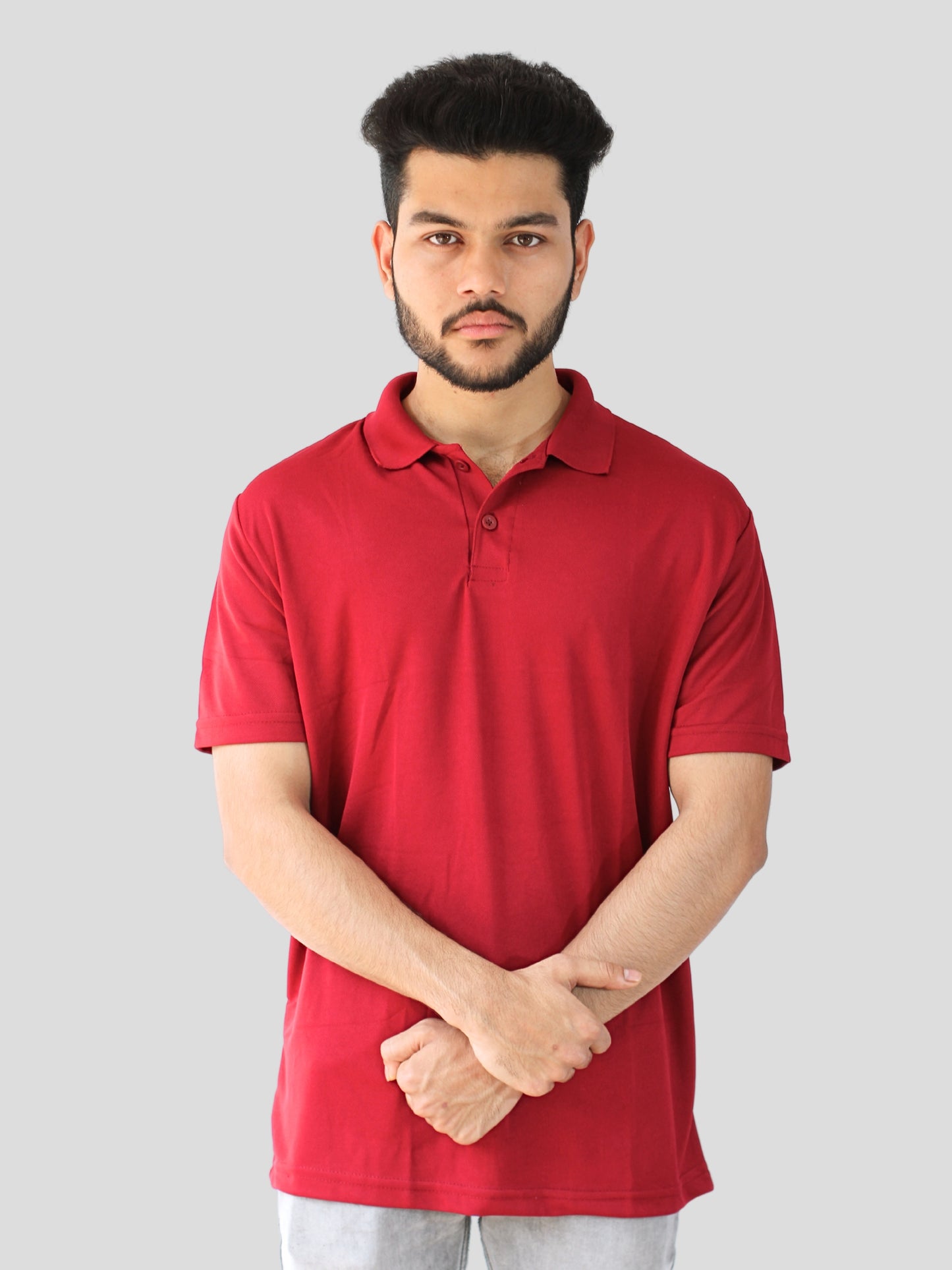 Youth Robe Men's Plain Collar T-Shirt (Red)