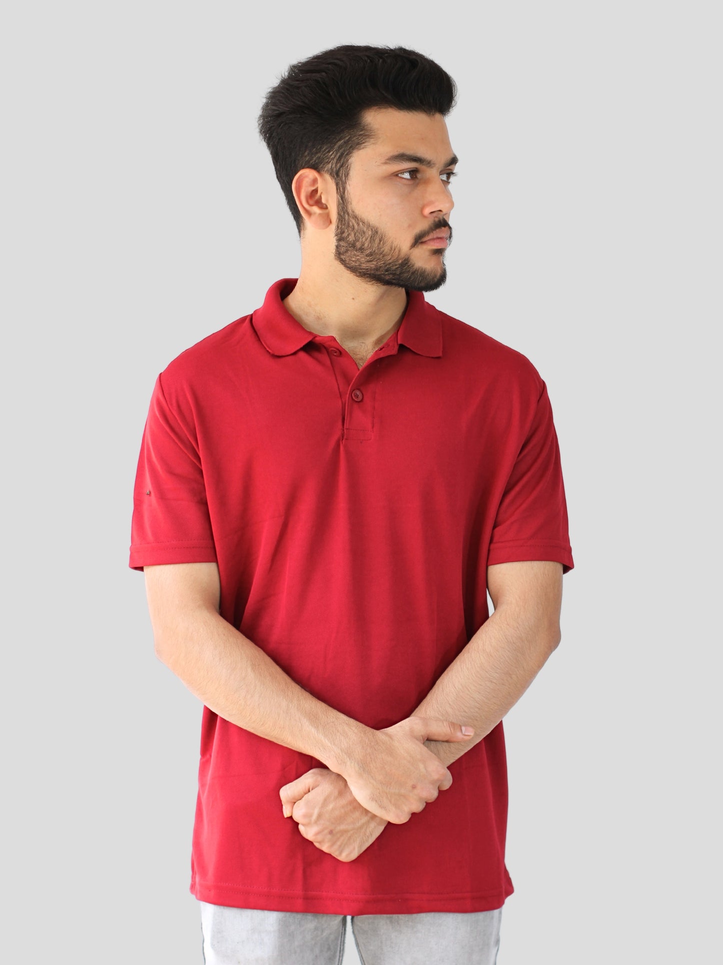Youth Robe Men's Plain Collar T-Shirt (Red)