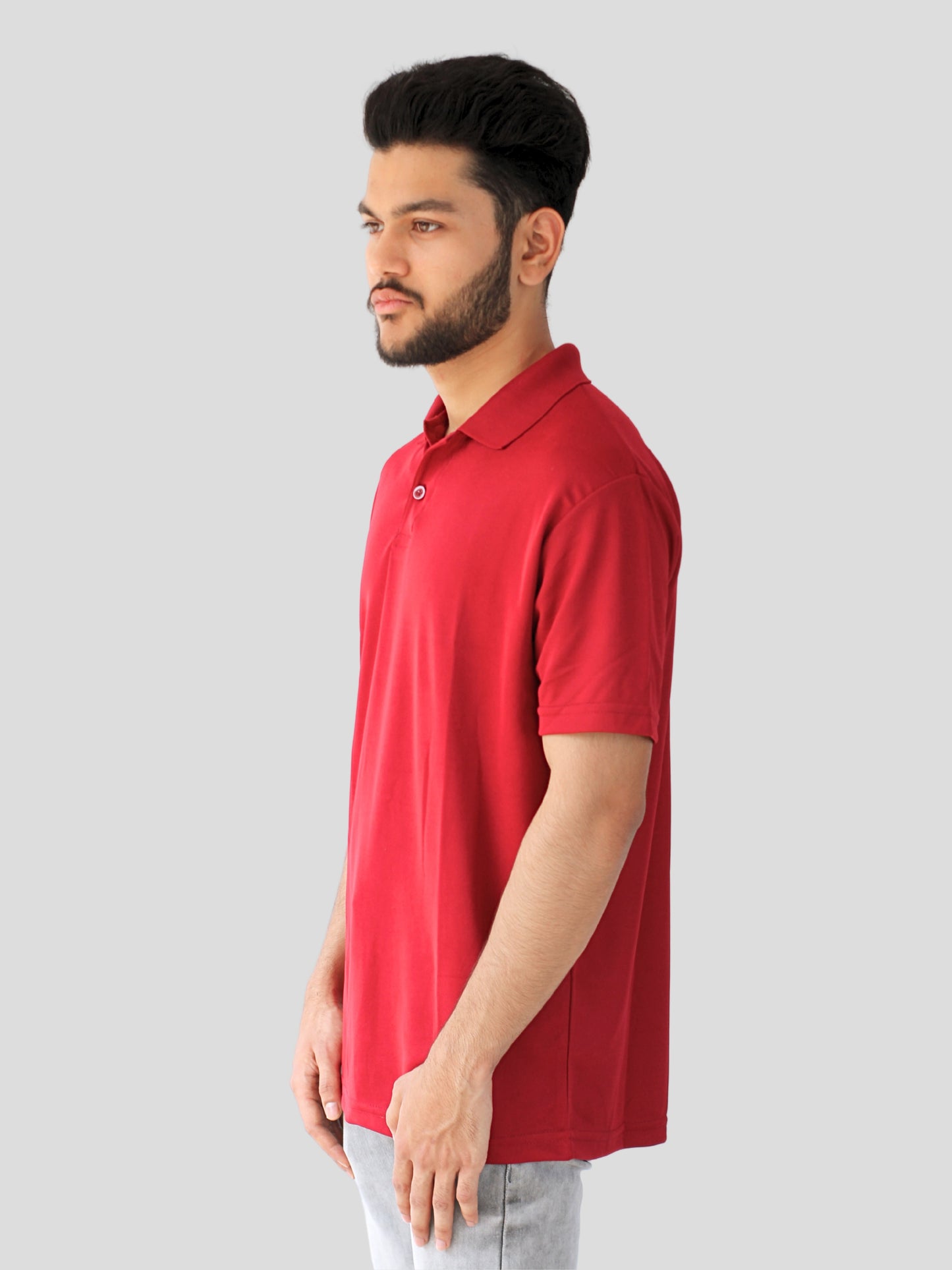 Youth Robe Men's Plain Collar T-Shirt (Red)