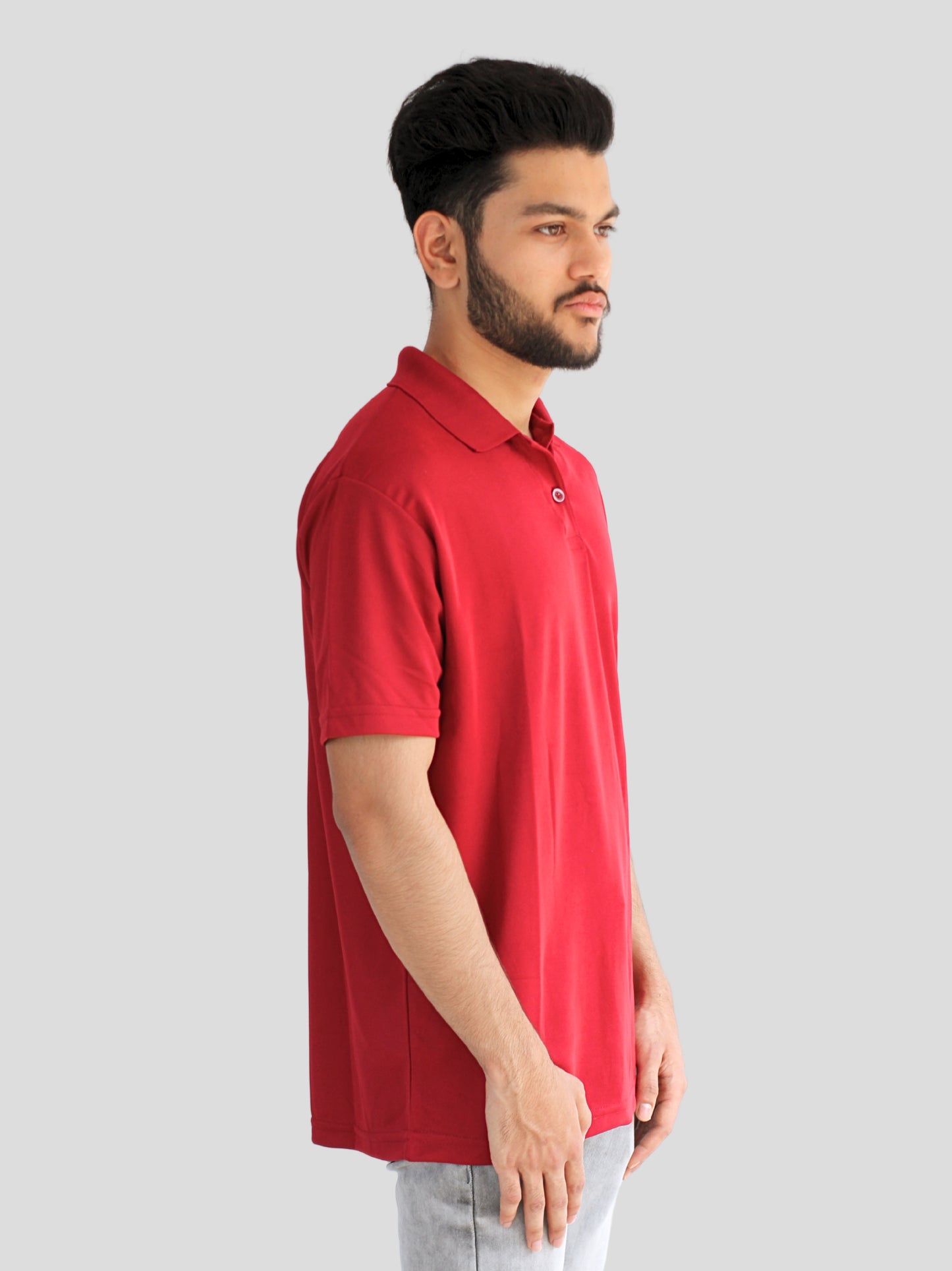 Youth Robe Men's Plain Collar T-Shirt (Red)