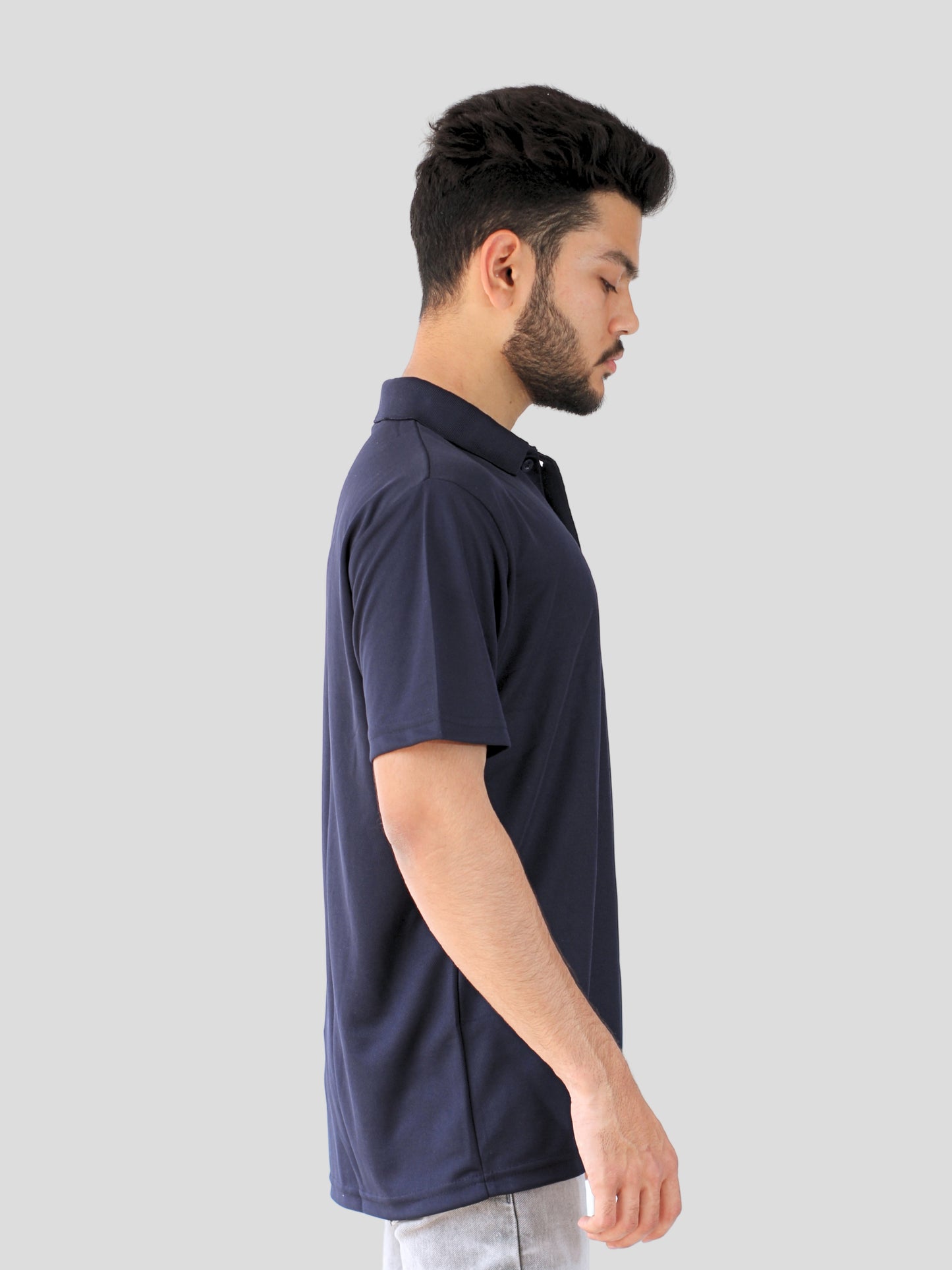 Youth Robe Men's Plain Collar T-Shirt (Navy blue)
