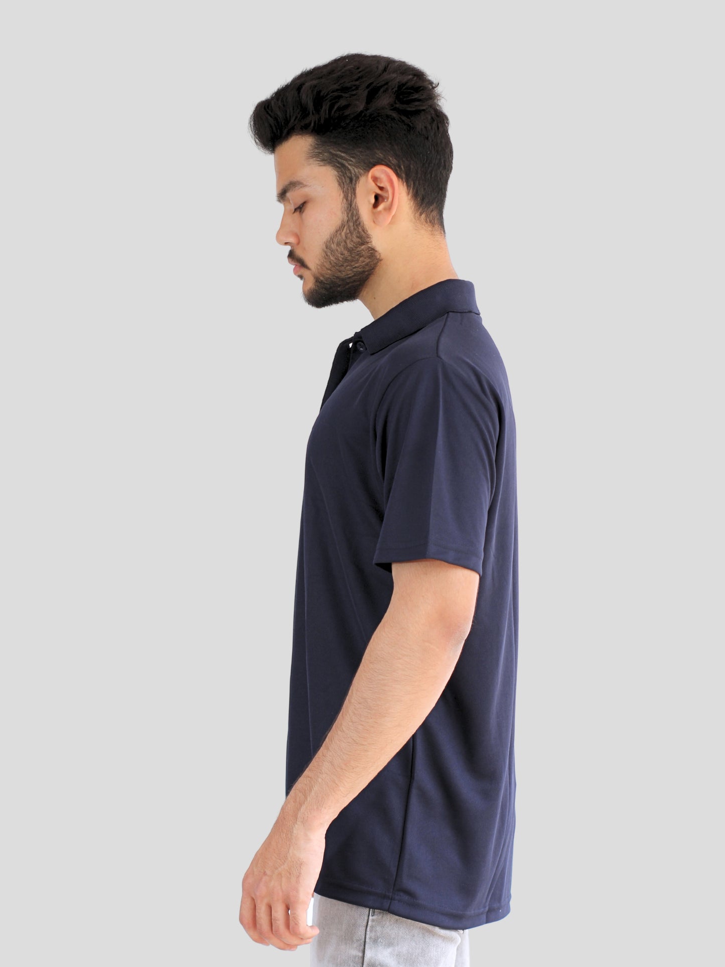 Youth Robe Men's Plain Collar T-Shirt (Navy blue)