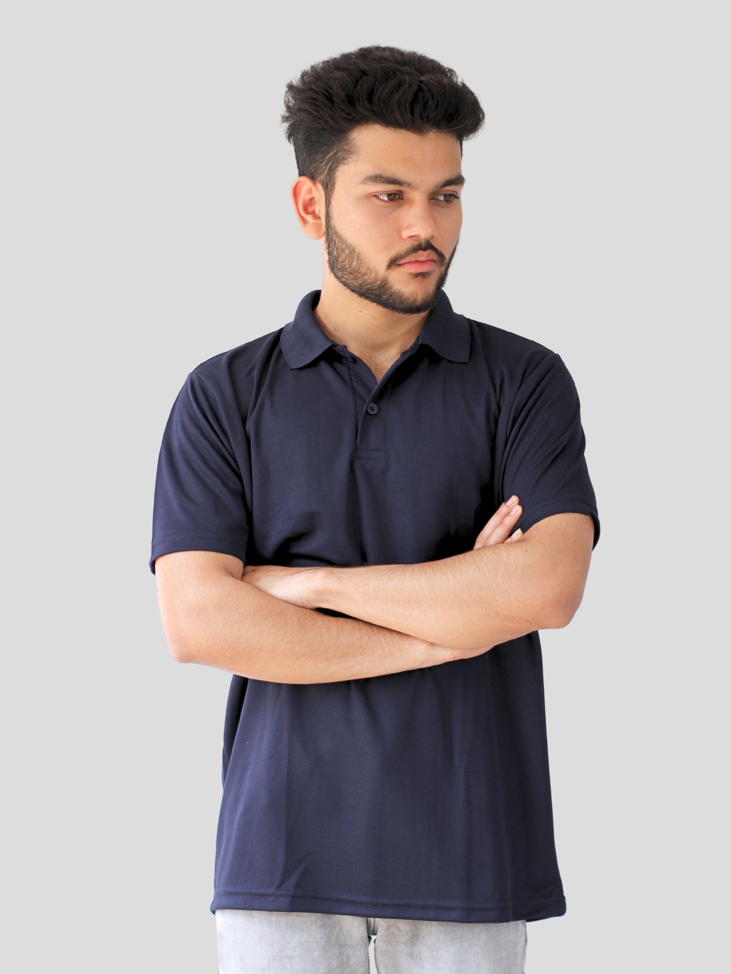 Youth Robe Men's Plain Collar T-Shirt (Navy blue)