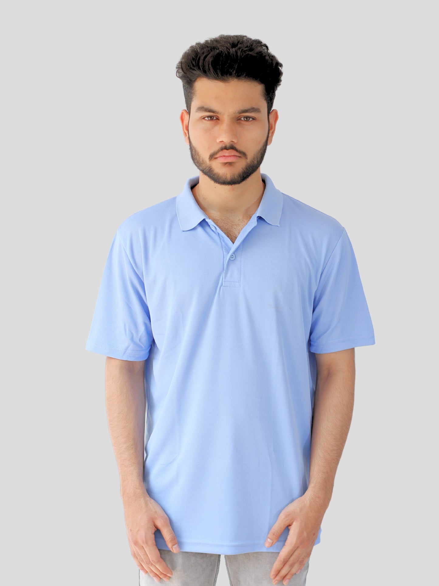 Youth Robe Men's Plain Collar T-Shirt (Sky Blue)