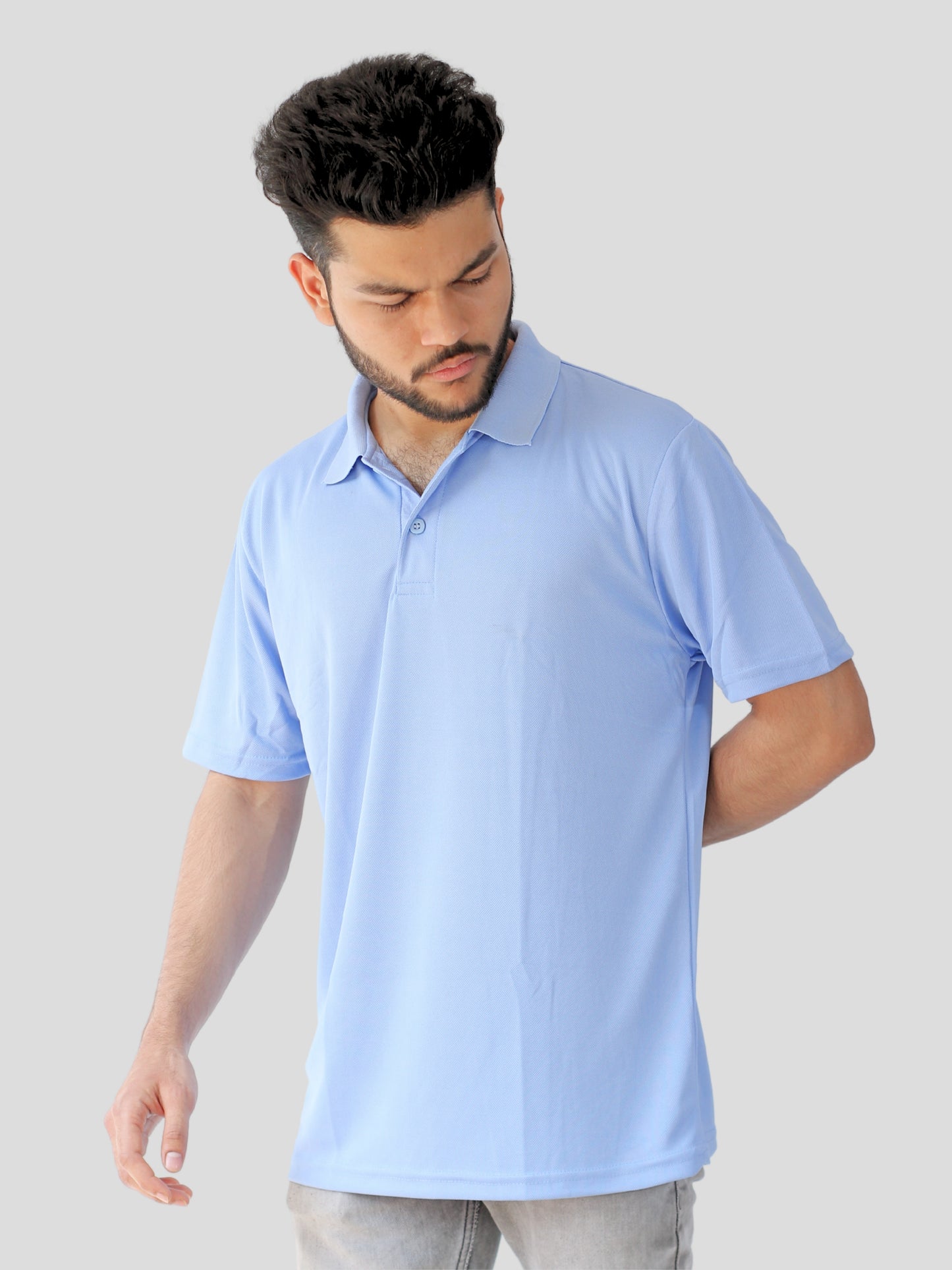 Youth Robe Men's Plain Collar T-Shirt (Sky Blue)
