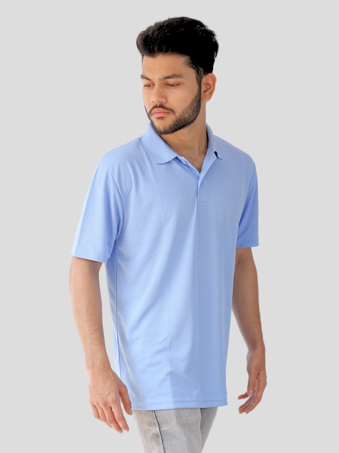 Youth Robe Men's Plain Collar T-Shirt (Sky Blue)