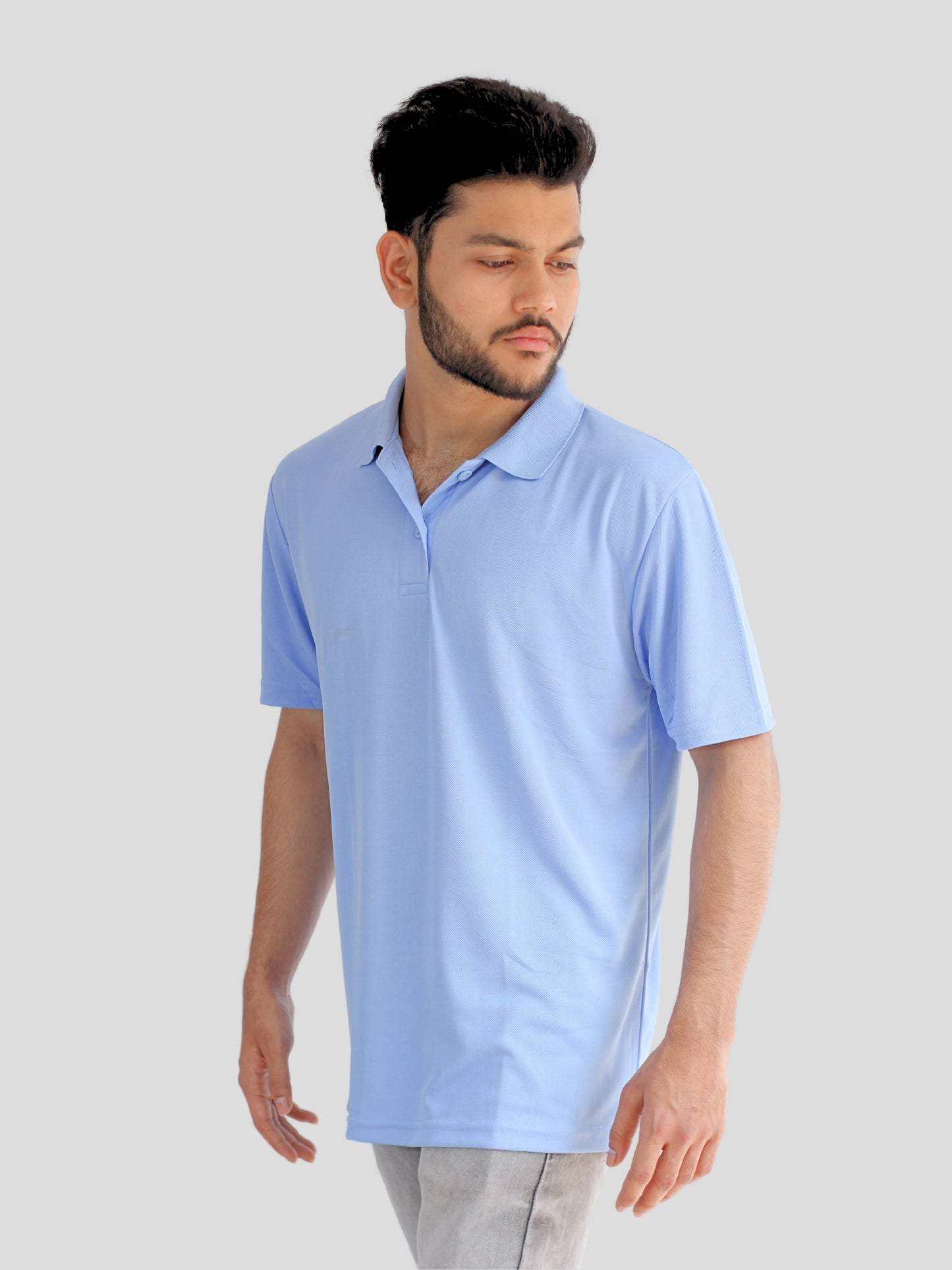 Youth Robe Men's Plain Collar T-Shirt (Sky Blue)