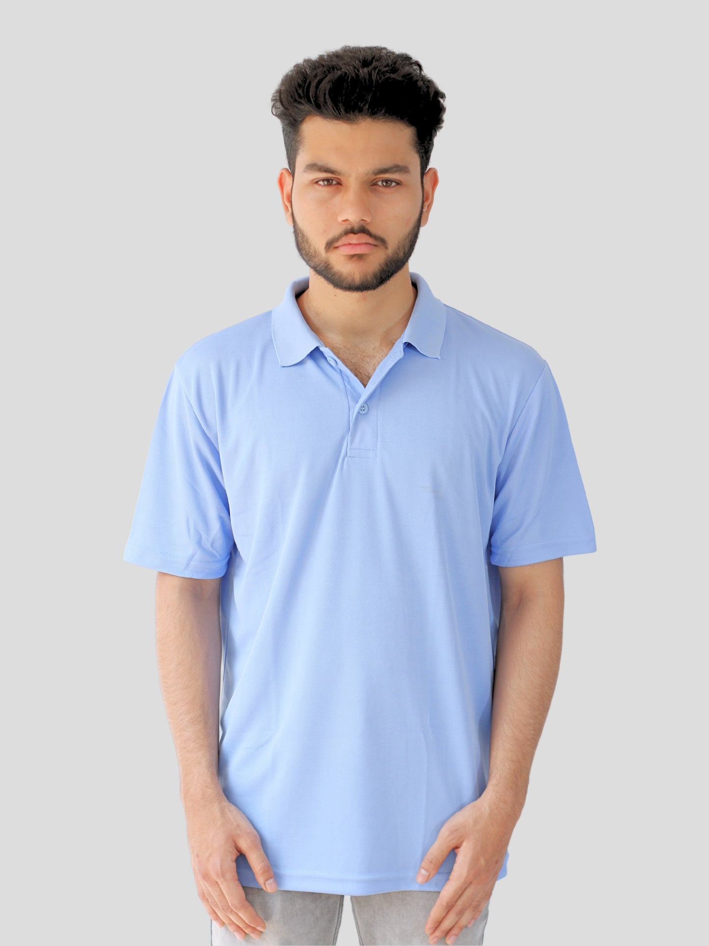 Youth Robe Men's Plain Collar T-Shirt (Sky Blue)