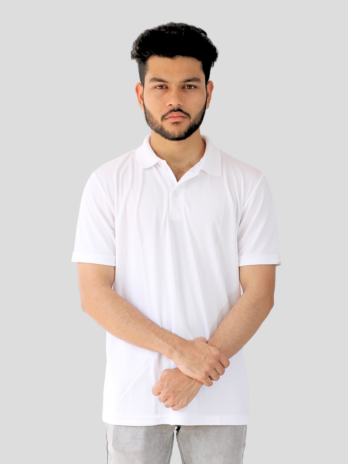 Youth Robe Men's Plain Collar T-Shirt (White)
