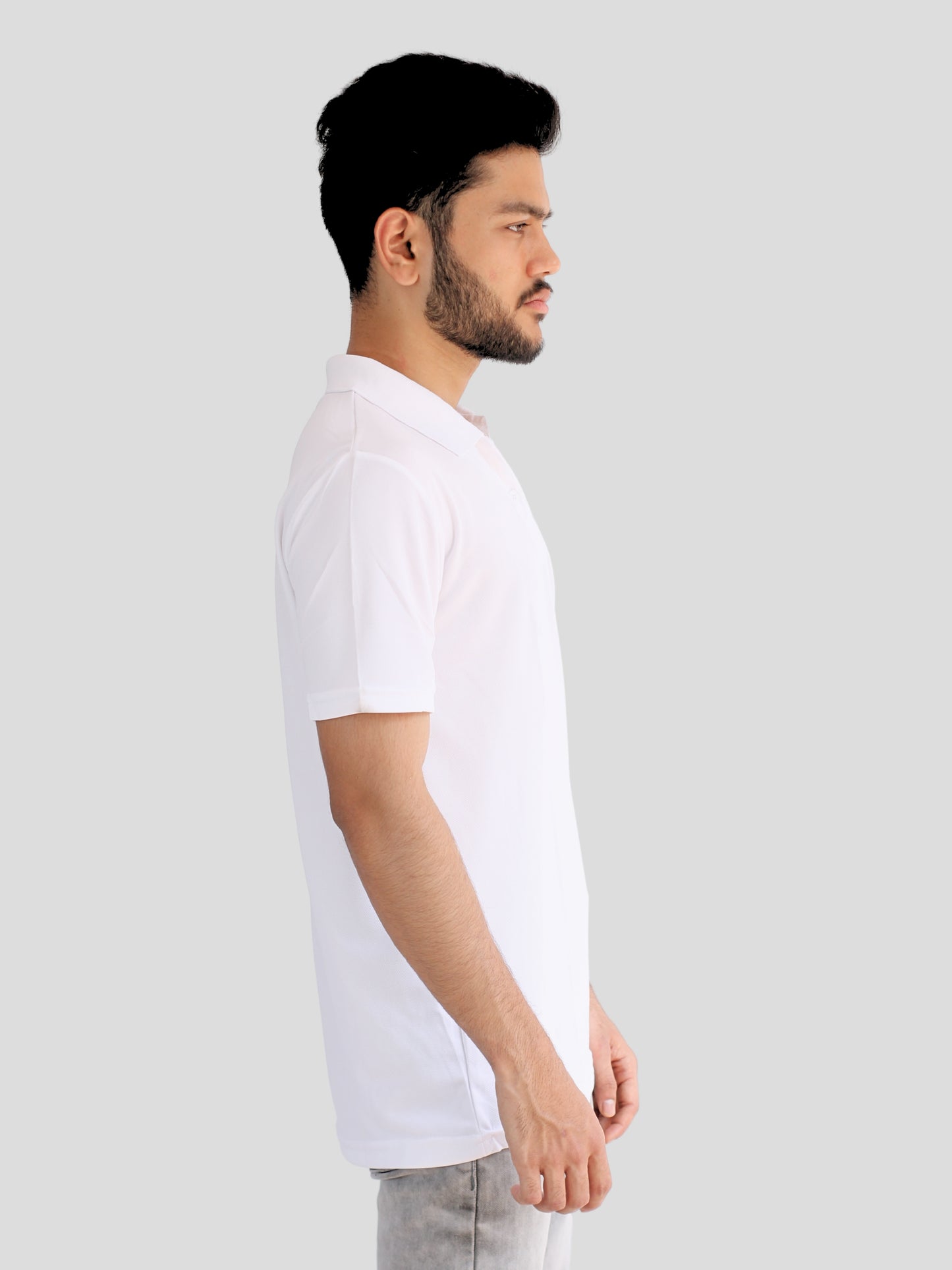 Youth Robe Men's Plain Collar T-Shirt (White)