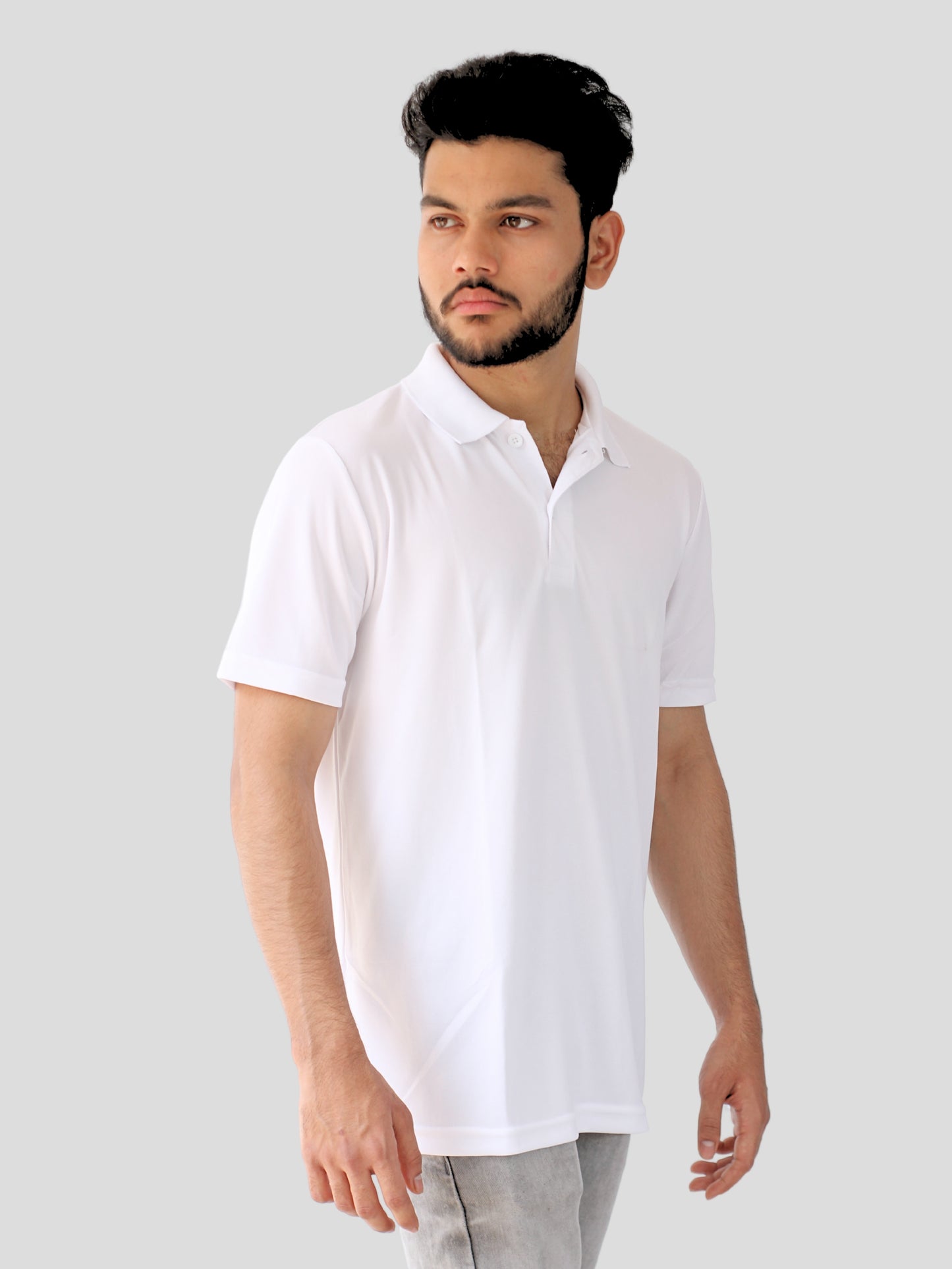 Youth Robe Men's Plain Collar T-Shirt (White)