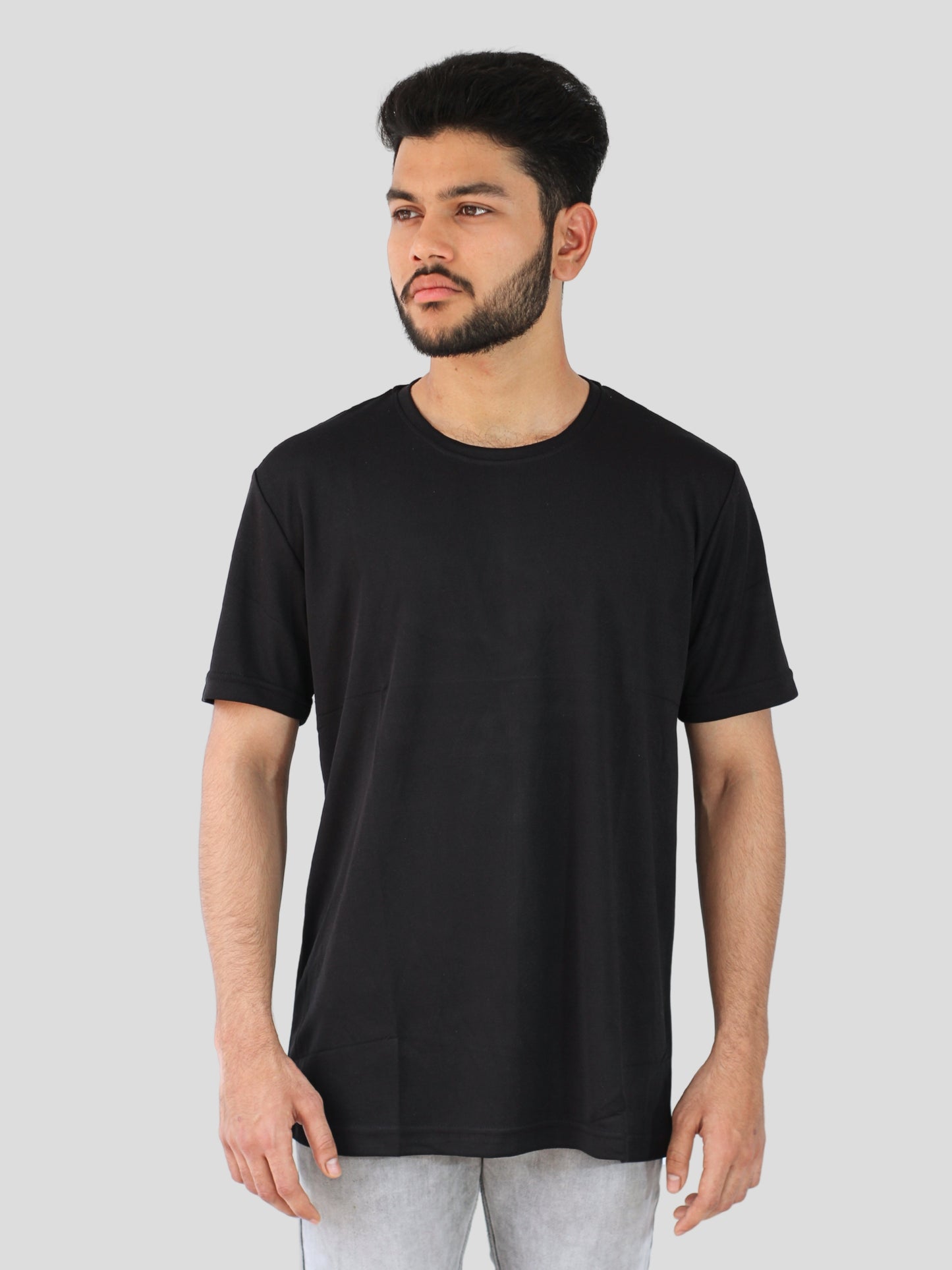 Youth Robe Men's Plain Round Neck T-Shirt (Black)