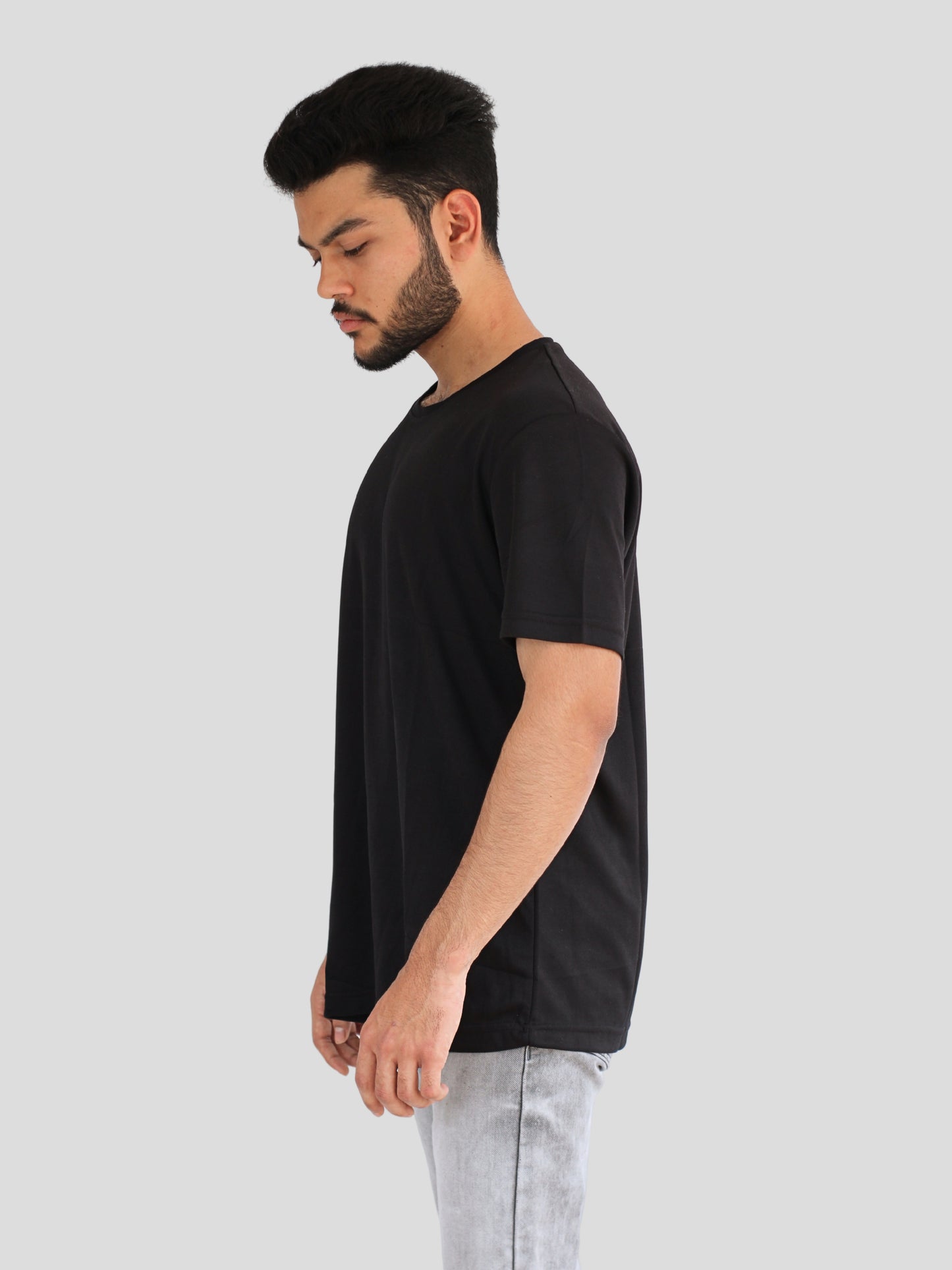 Youth Robe Men's Plain Round Neck T-Shirt (Black)
