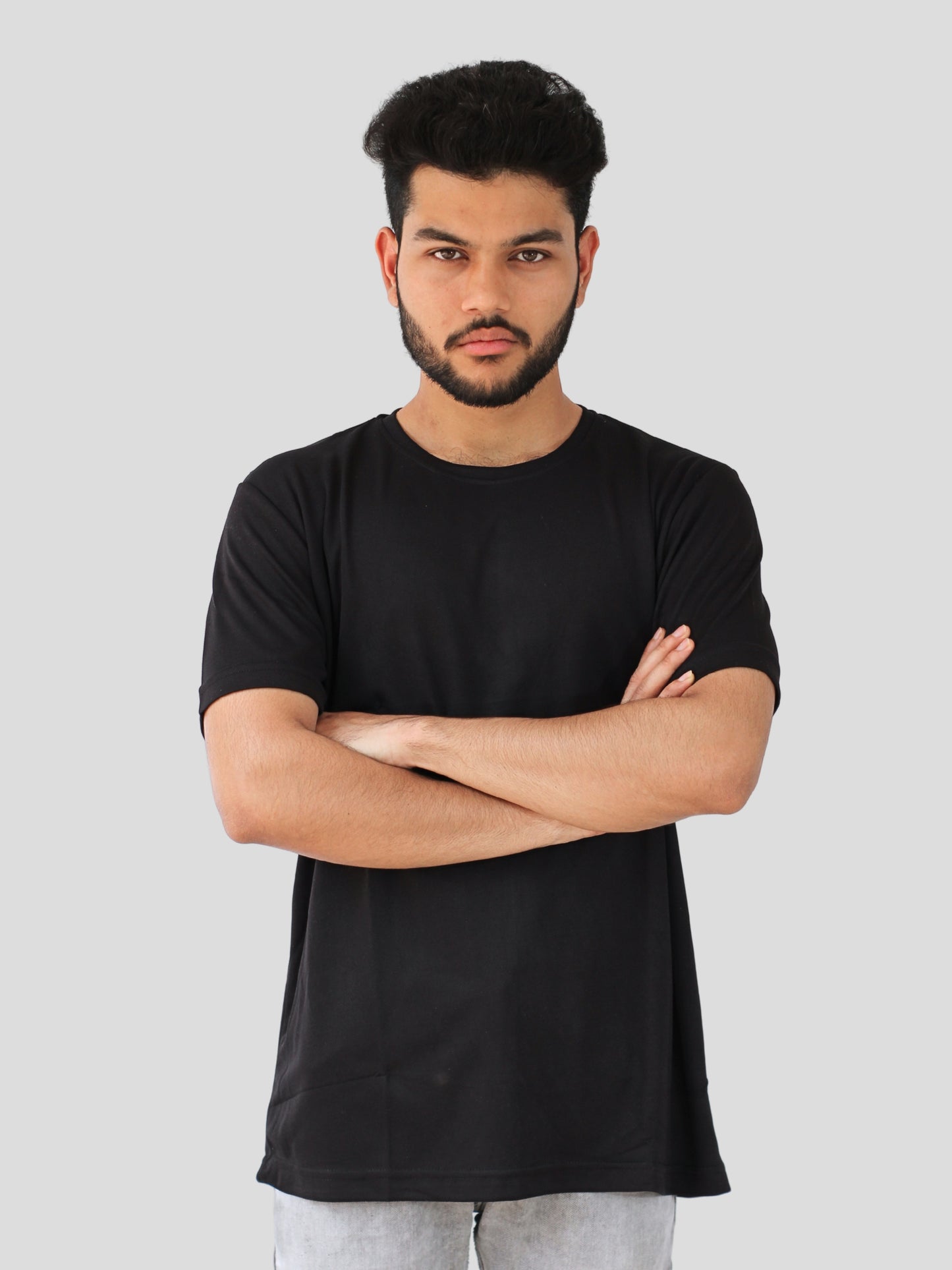 Youth Robe Men's Plain Round Neck T-Shirt (Black)