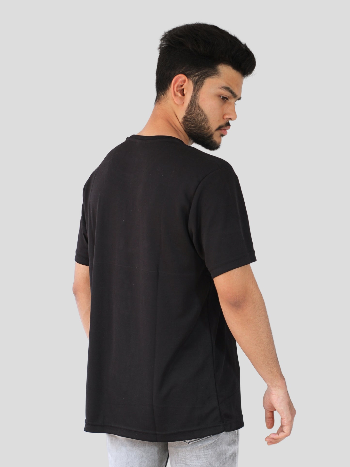 Youth Robe Men's Plain Round Neck T-Shirt (Black)