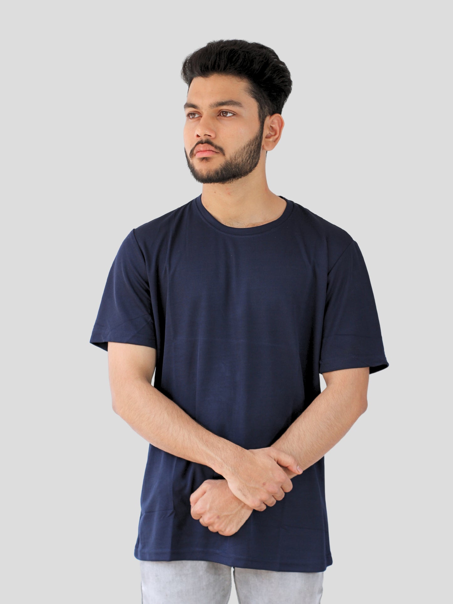 Youth Robe Men's Plain Round Neck T-Shirt (Navy Blue)