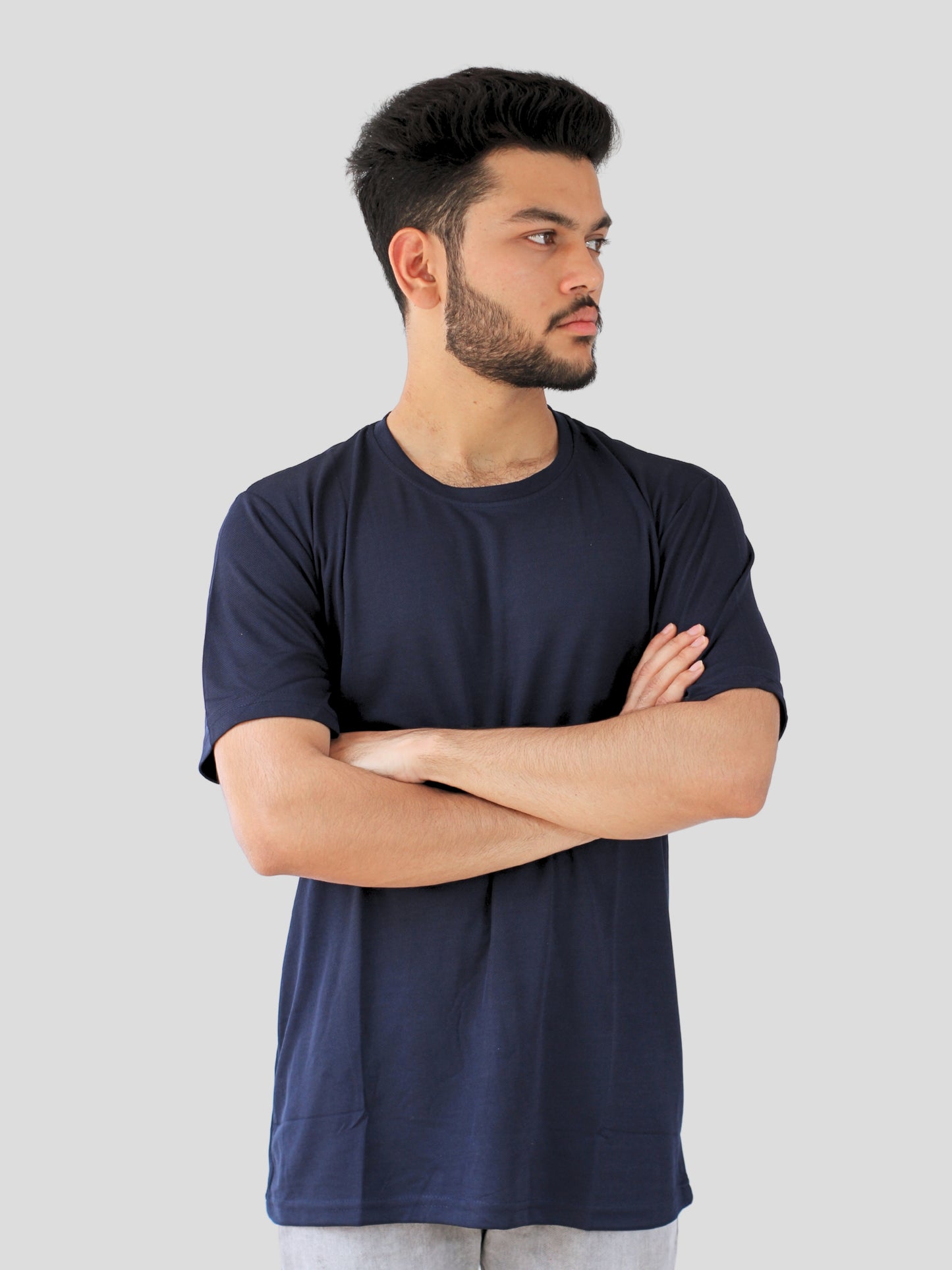 Youth Robe Men's Plain Round Neck T-Shirt (Navy Blue)