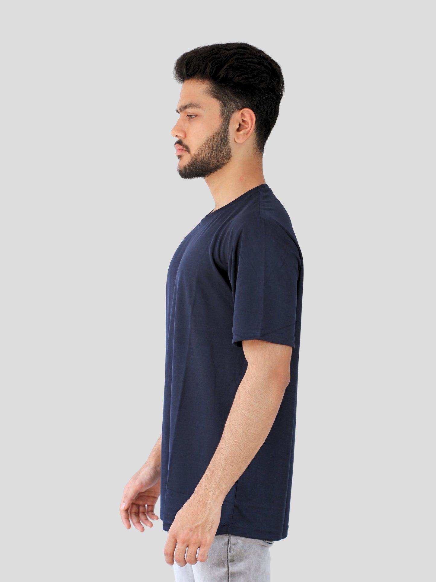 Youth Robe Men's Plain Round Neck T-Shirt (Navy Blue)
