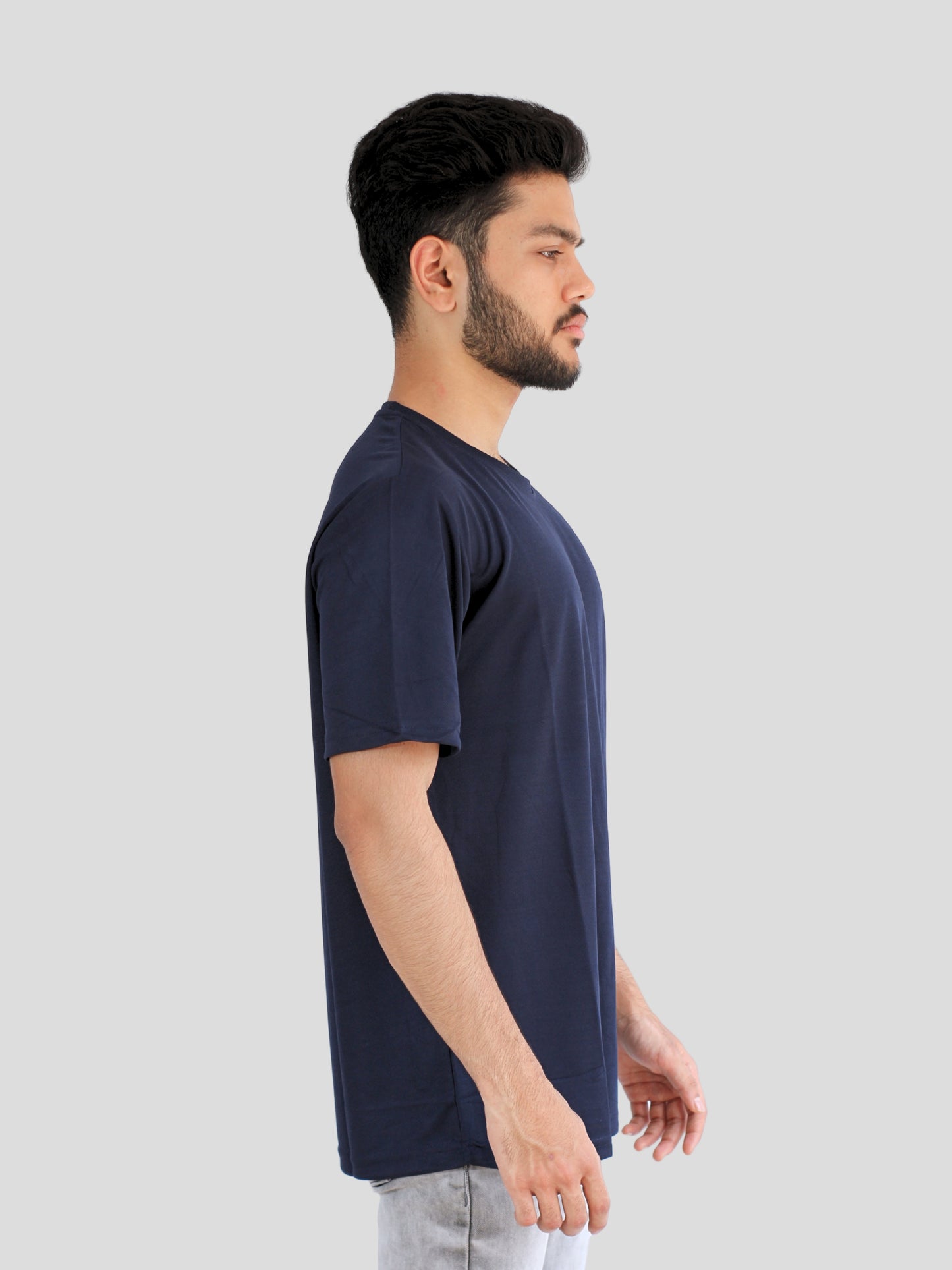 Youth Robe Men's Plain Round Neck T-Shirt (Navy Blue)