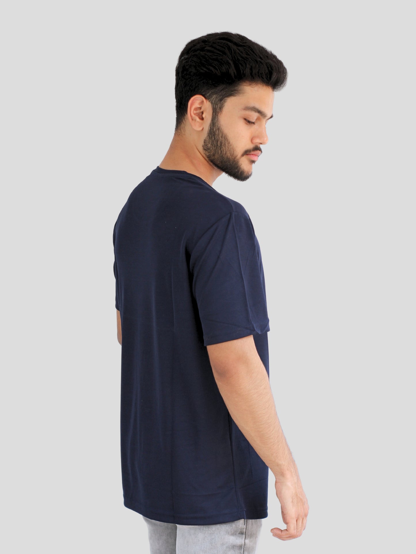 Youth Robe Men's Plain Round Neck T-Shirt (Navy Blue)