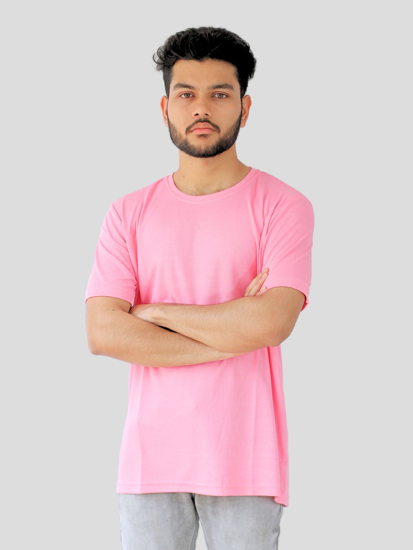 Youth Robe Men's Plain Round Neck T-Shirt (Pink)