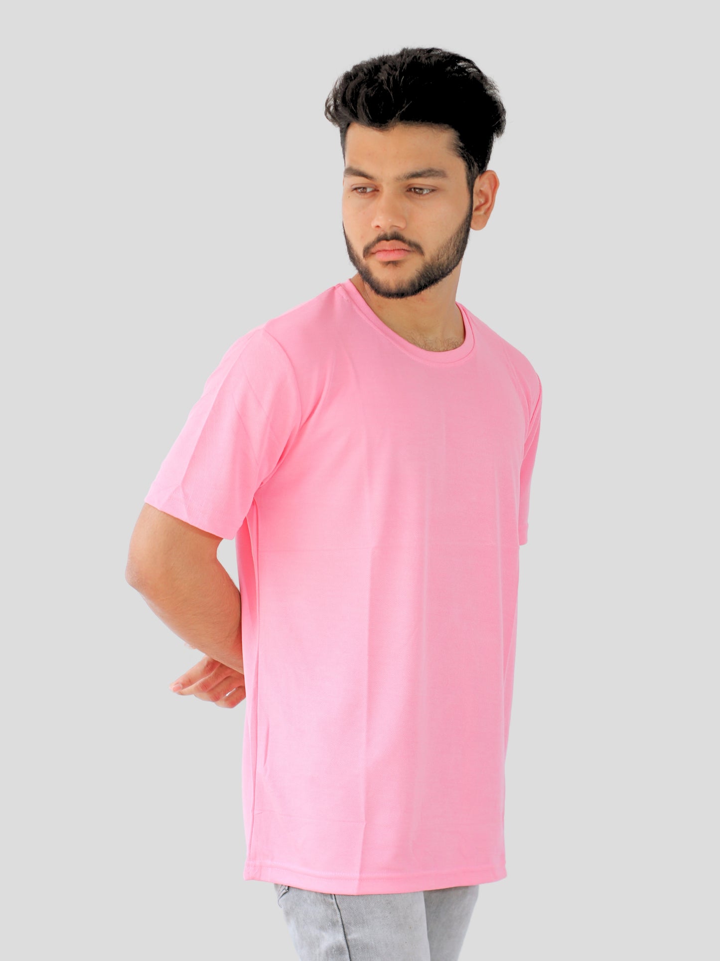 Youth Robe Men's Plain Round Neck T-Shirt (Pink)